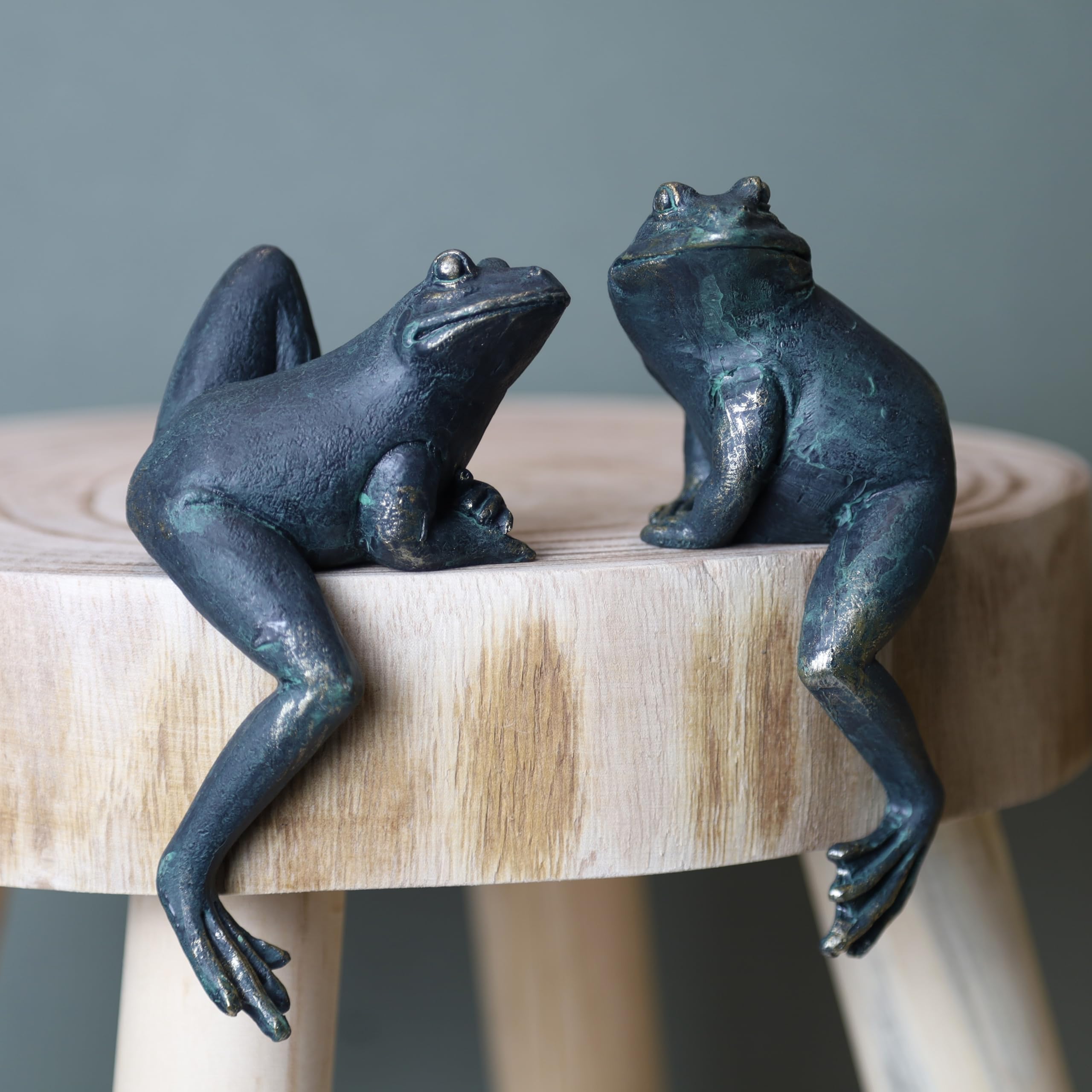Fyne-Finds Bronze Set Of 2 Climbing Frogs Shelf Sitting Effect Resin Animal Sculptures Gift