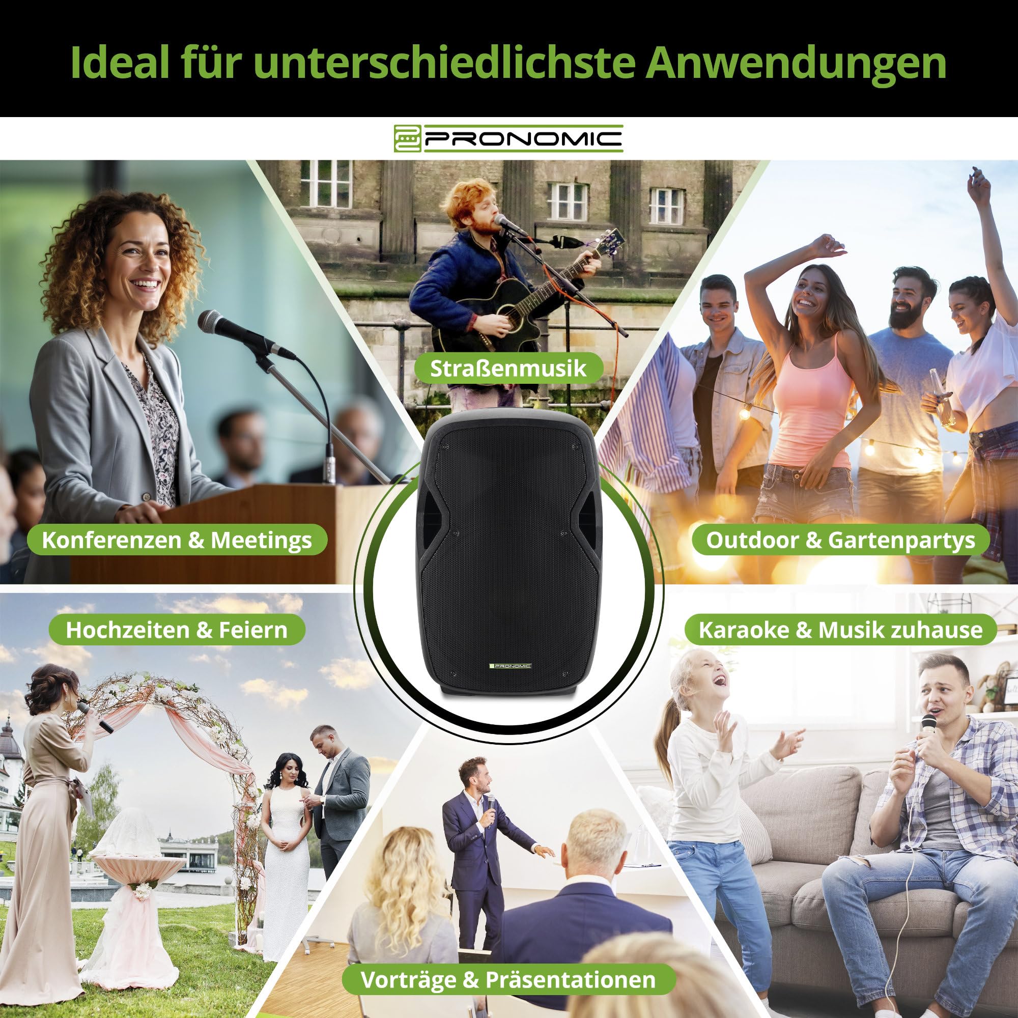 Pronomic Move 15" Partybox - Mobile PA-Anlage Bluetooth Lautsprecher TWS - Musikbox mit leistungsstarkem Akku - Leistung 30W (RMS) - Set inkl. Aktivbox, Funkmikrofon, Headset und Fernbedienung