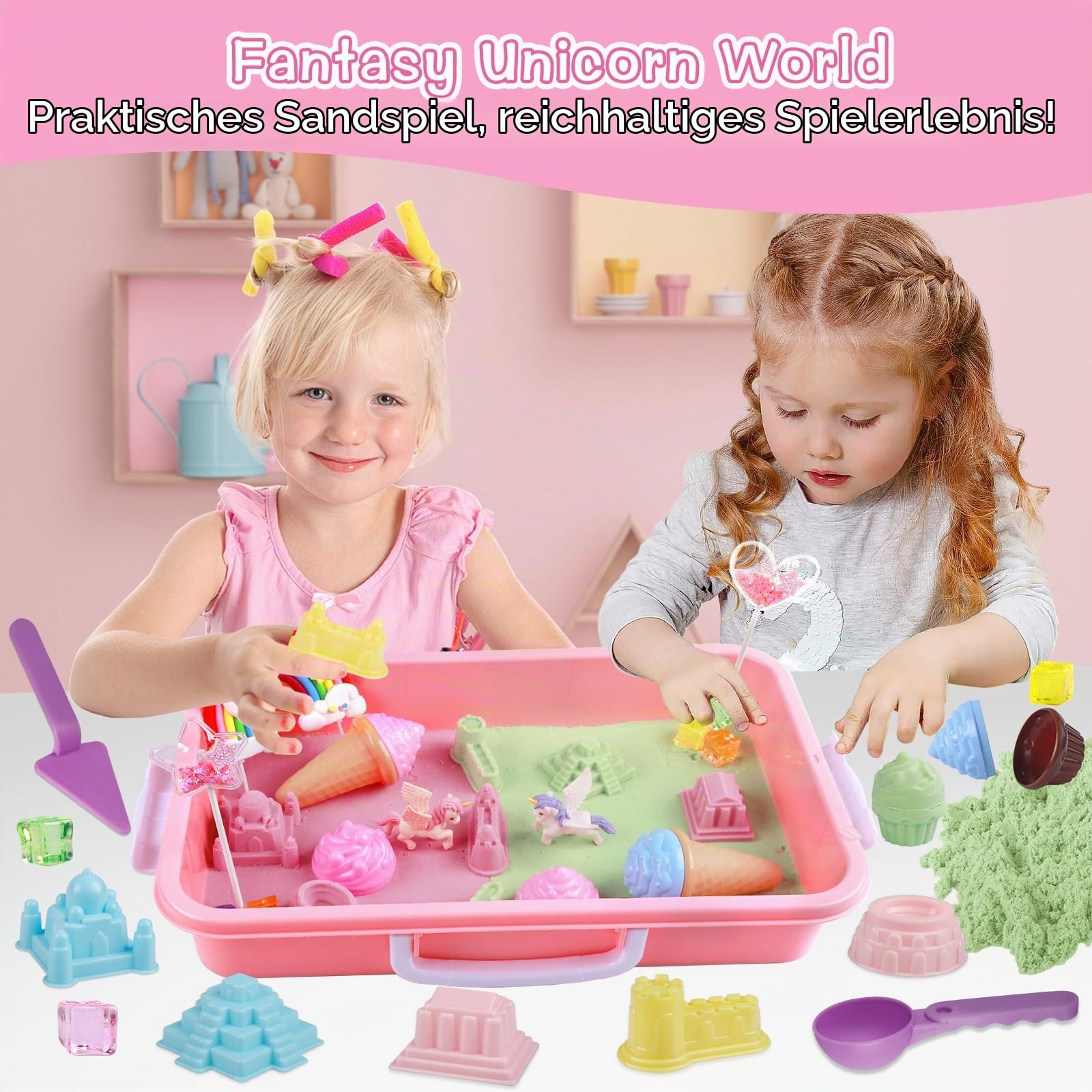 Aliex Magic Play Sand Set für Mädchen, Einhorn Sand Set | Magic Spielsand Spielzeug Geschenk für Mädchen 3 4 5 6 7 8 Jahre