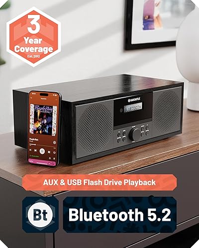 Miniatura 3 de Sistema estéreo Bluetooth 5.2 para el hogar  Potente reproductor de CD de 60 W con altavoces estéreo incorporados y control remoto  Reproducción USB