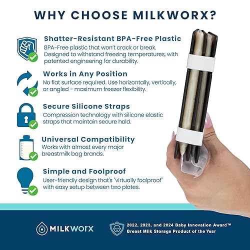 Miniatura 3 de MILKWORX Freeze It - Bolsa de almacenamiento de leche materna plana para congelador, sistema de congelador que ahorra espacio para bolsas de