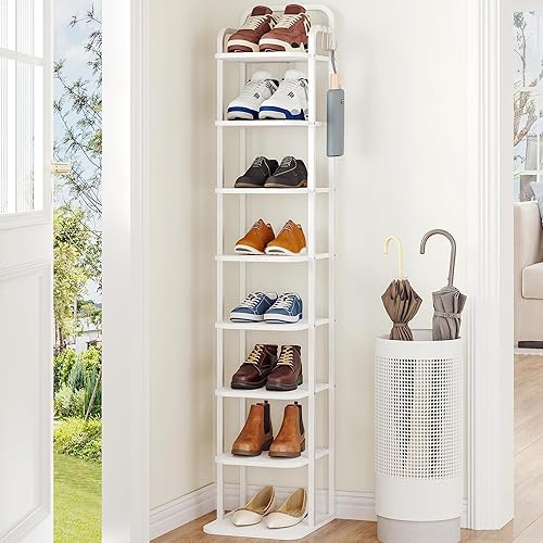 Miniatura 18 de Zapatero vertical, estantes para zapatos, organizador de madera para armario, entrada, torre de zapatos para espacios pequeños, de pie libre,