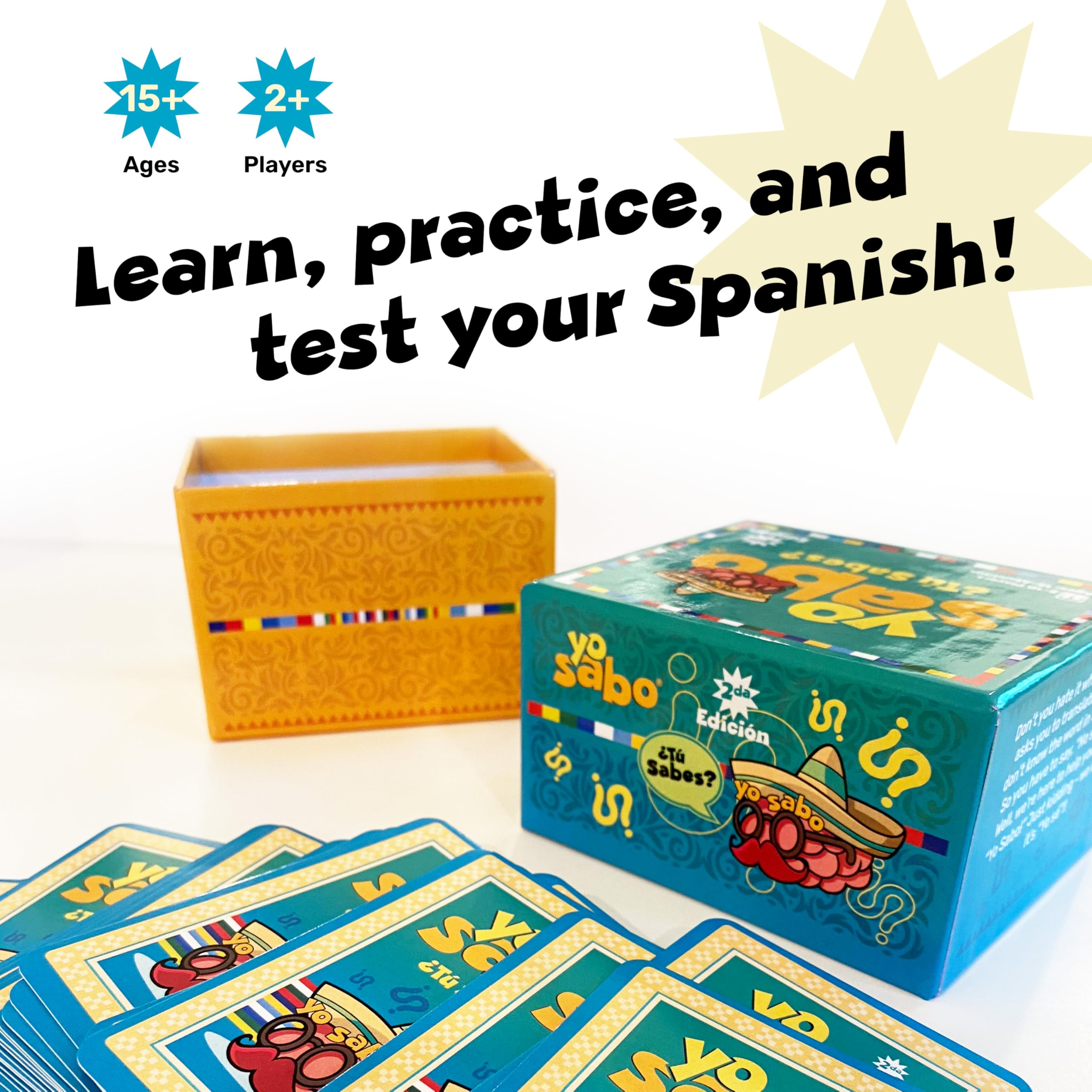 Yo Sabo: Edición 2 - Nuevo juego de cartas bilingüe familiar - Más cartas, más tiempo de juego - Desafía a tu español con trivia y desafíos divertidos - Juego de Mesa con 198 cartas para todas las