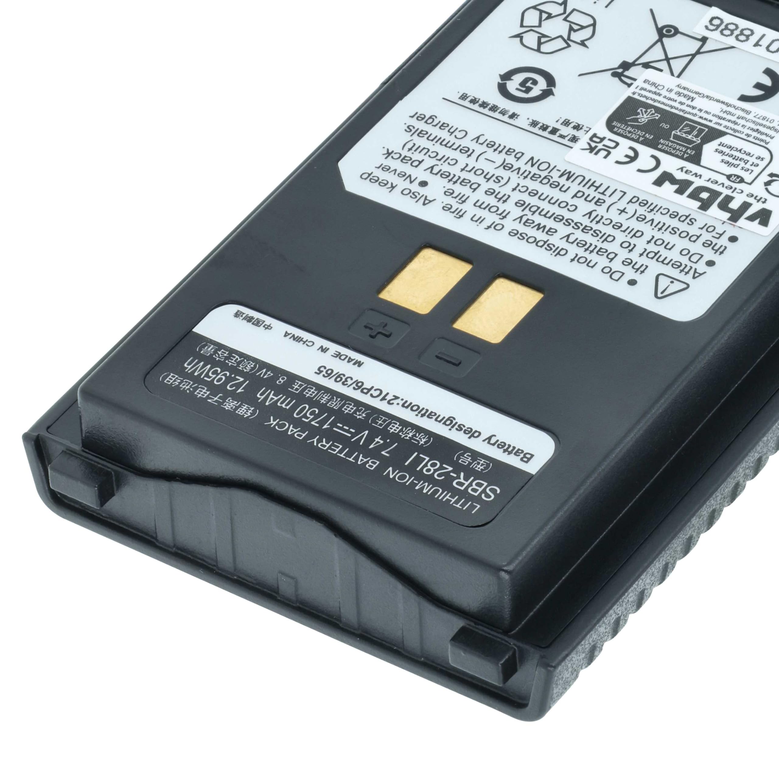 vhbw Bateria zamienna do Yaesu SBR-26LI, SBR-28, SBR-25LI, SBR-28Li do krótkofalówki, Walkie Talkie (1750 mAh, 7,4 V, litowo-jonowa)