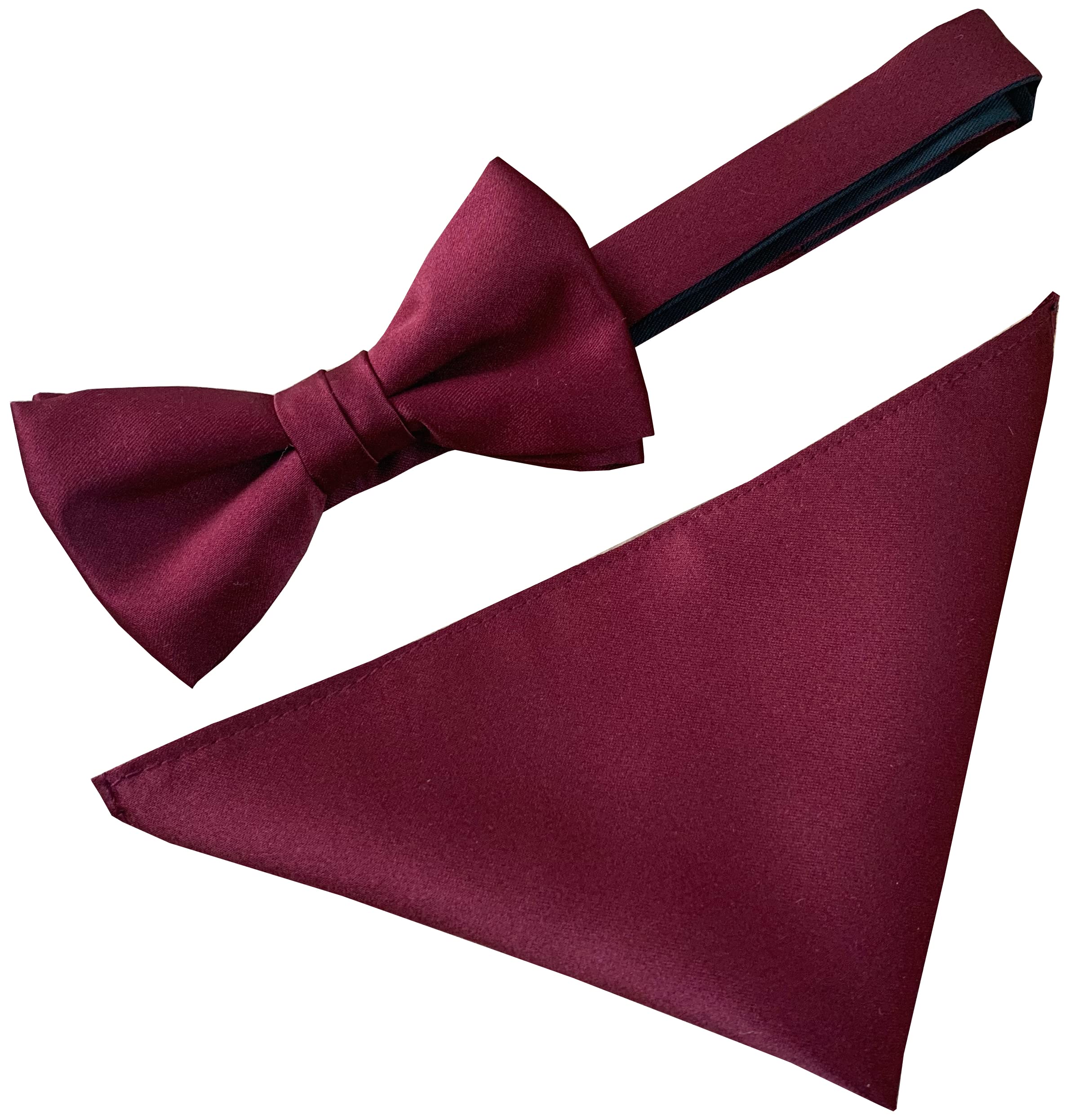Great British Tie Club Men's Burgundy Satin Bow Tie & Hanky Sets (Burgundy)