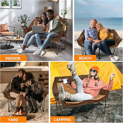 Miniatura 7 de Sillas de campamento dobles para adultos, sofá biplaza de gran tamaño, silla de campamento para 2 personas, sofá de campamento resistente al aire