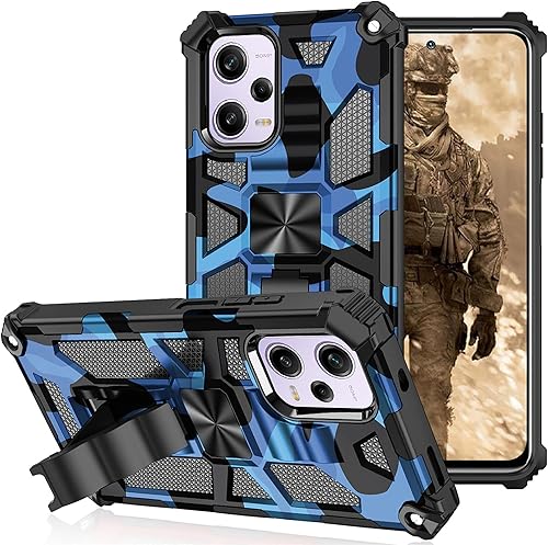 CCSmall Funda de camuflaje para Xiaomi Redmi Note 12 Pro 0.18 oz con soporte, funda de camuflaje para Xiaomi Poco X5 Pro, soporte de anillo