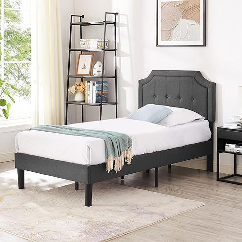 Miniatura 158 de VECELO Base de cama de tamaño matrimonial con cabecera ajustable copetuda, base de colchón, soporte de listones de madera, fácil montaje, color gris