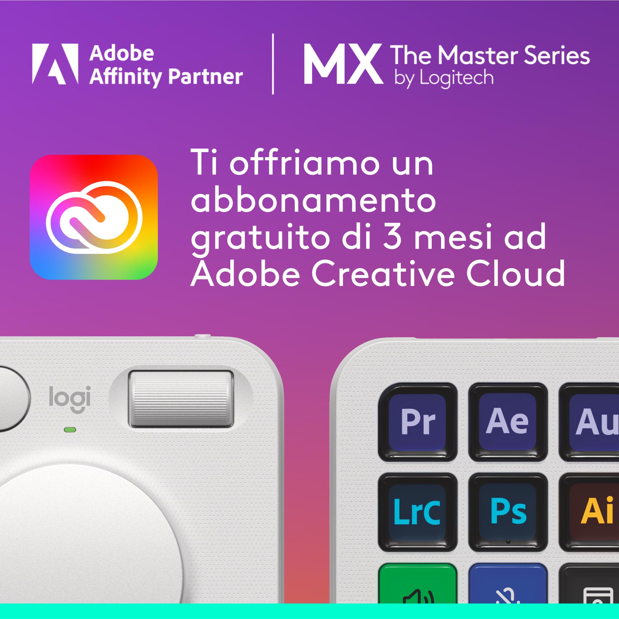 Logitech MX Creative Console, keypad programmabile con 9 tasti LCD personalizzabili e manopola di controllo progettazione grafica, montaggio video, fotografia, Adobe, Zoom, Spotify - Grigio Pallido