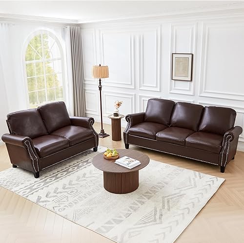 Miniatura 7 de AVZEAR Juego de sofá modular de 3 piezas, sofá de piel sintética, juego de sofá pequeño, sofás modernos de mediados de siglo con botón clásico