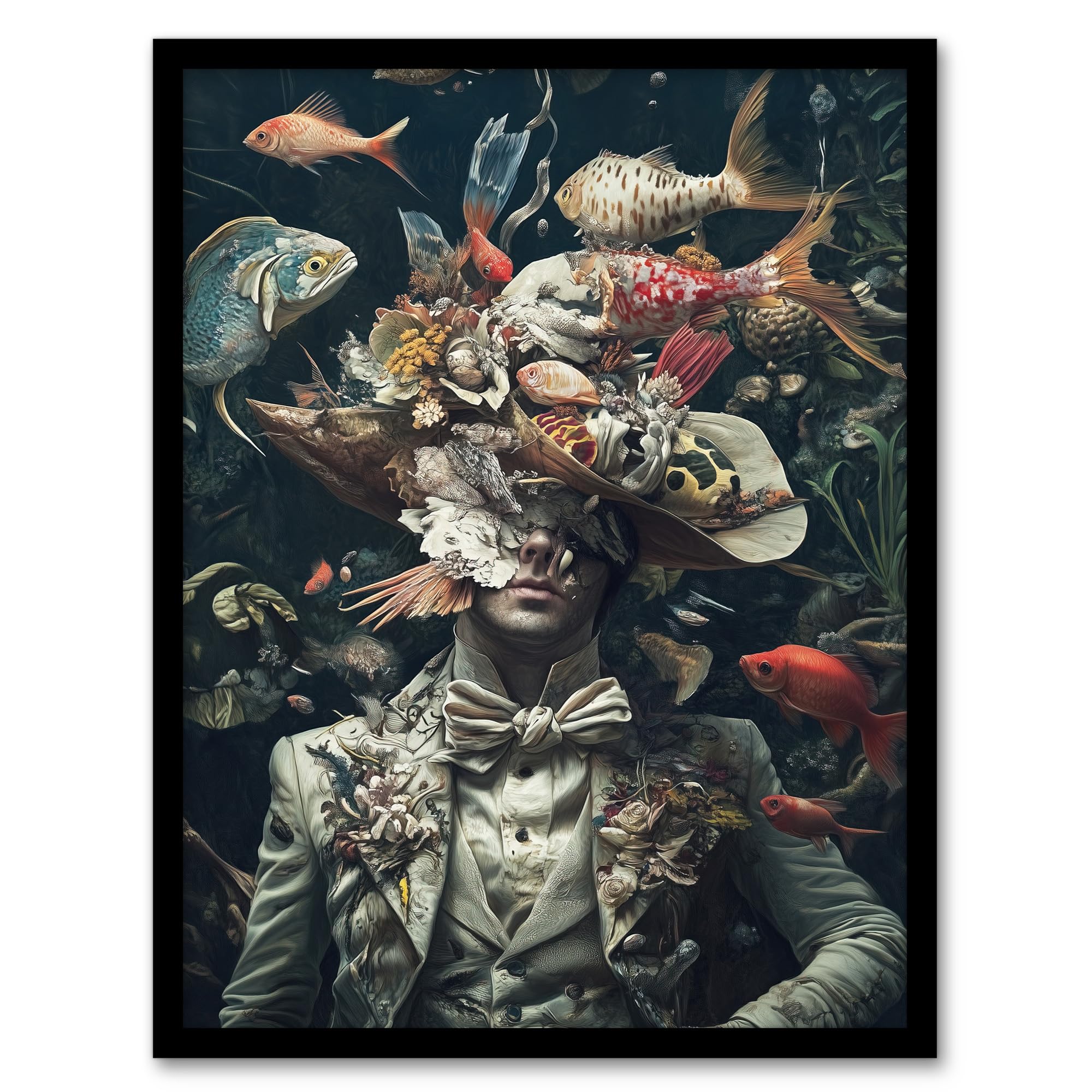 Artery8 Victorian Atlantean Surreal Underwater Portrait Living Room Artwork Framed Wall Art Print 18X24 Inch