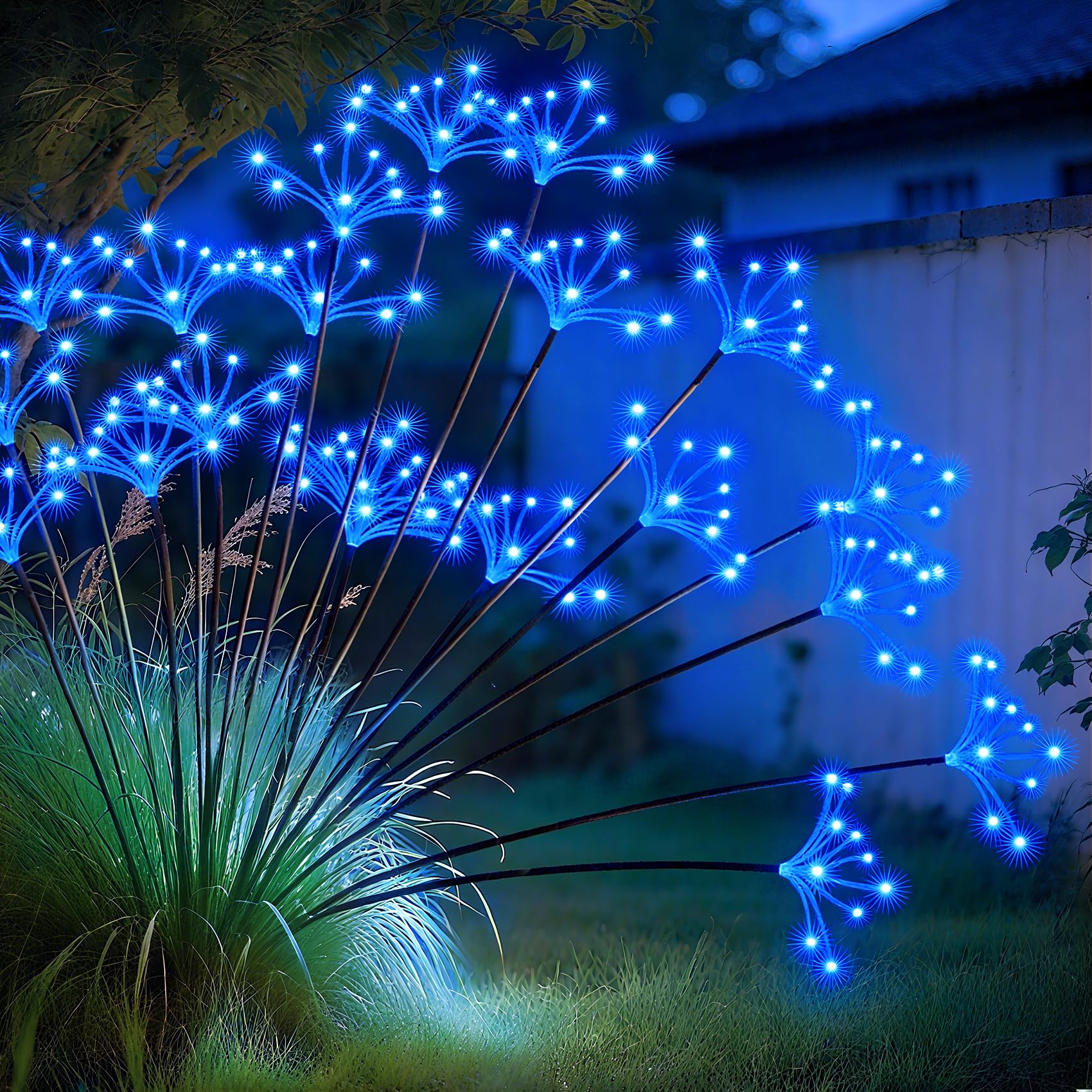 JJGoo Solar Garden Lights, New Upgraded 2 Pack Solar Swaying Starburst Light, Waterproof Fireworks Outdoor Lights, Yard Patio Pathway Decoration, Blue