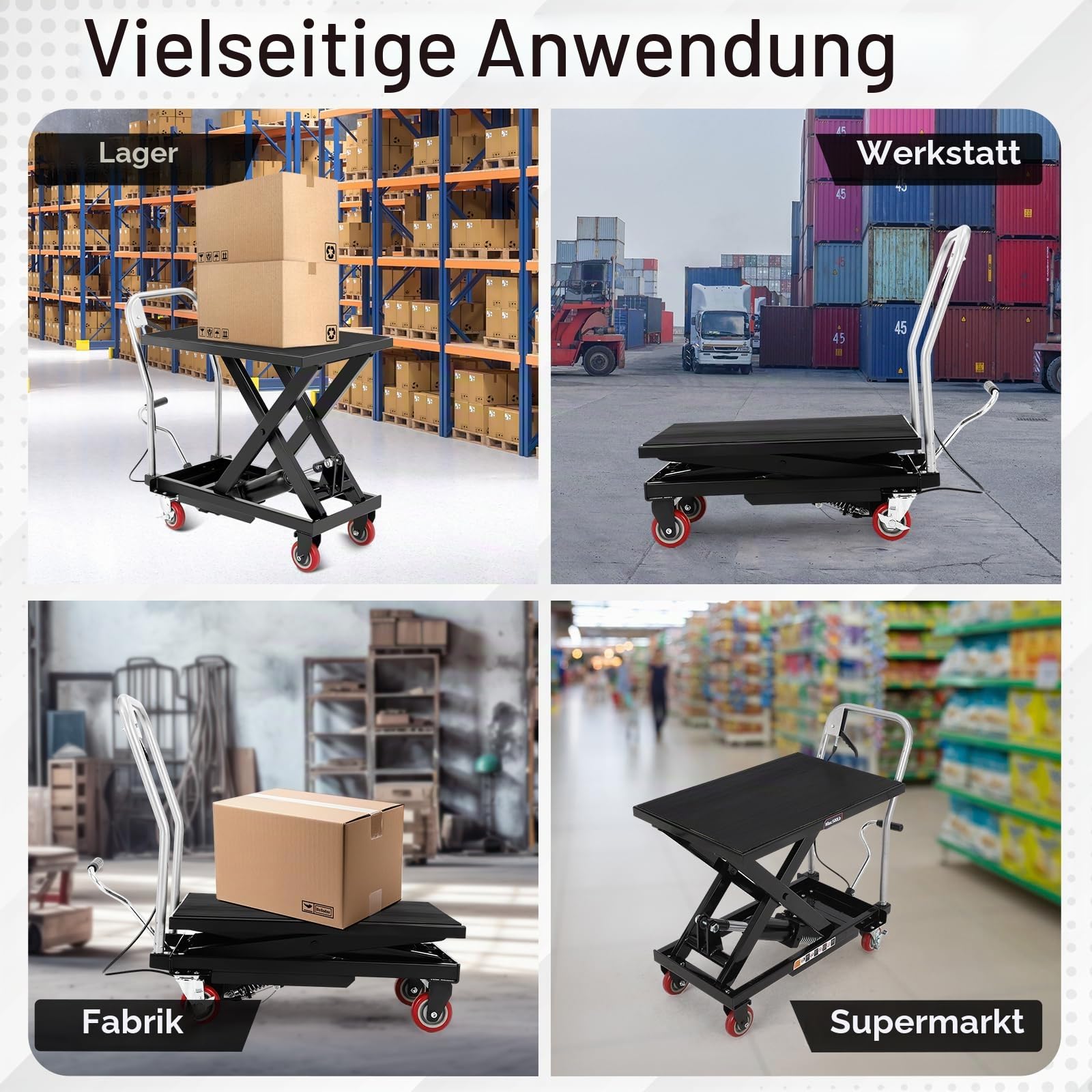 Hydraulischer Hubwagen 500 lbs/227kg Tragkraft - Mobiler Tischwagen mit Doppelscheren, Feststellbaren Lenkrollen & Sicherheitsverriegelung - inkl. Gummimatte