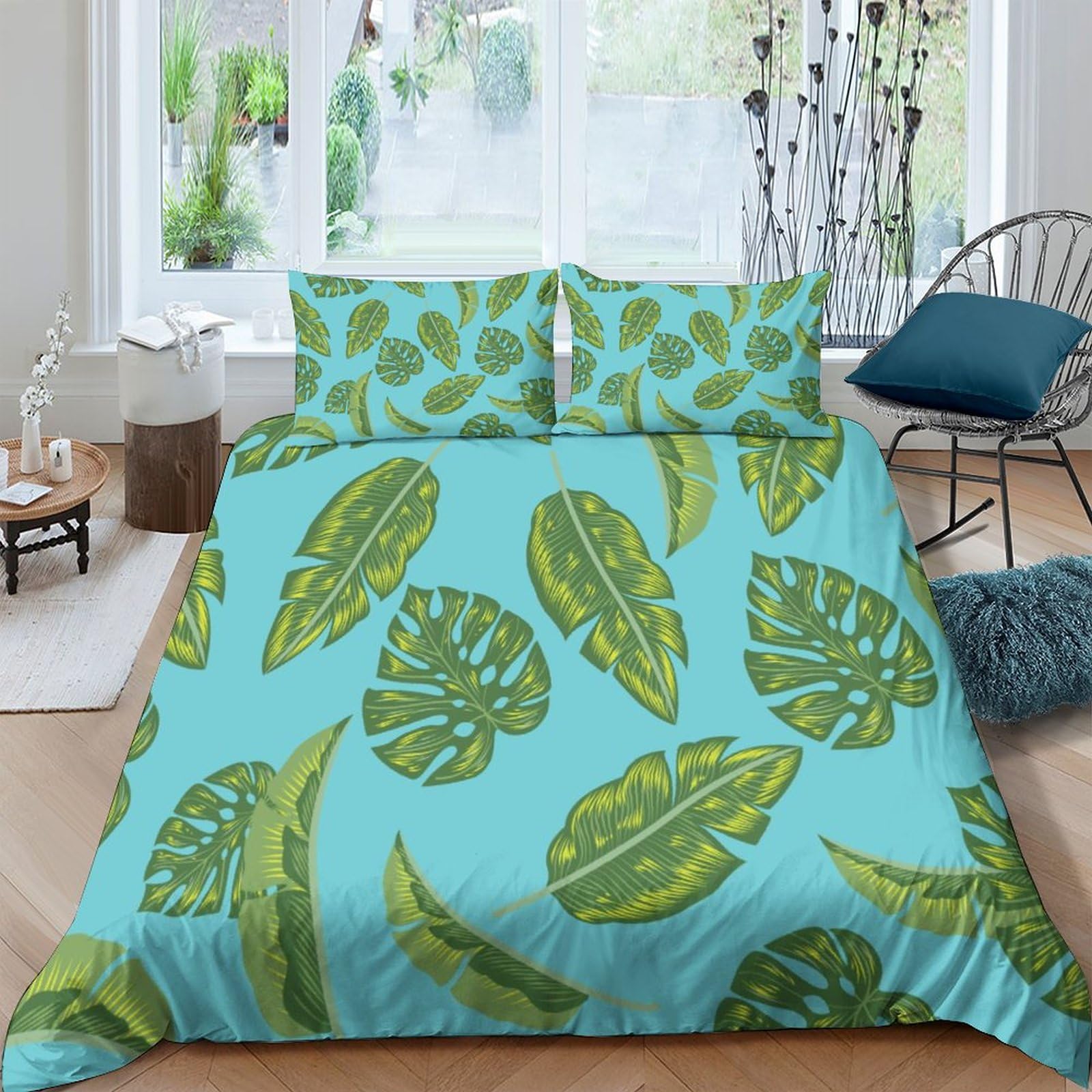 Housse de couette tropicale 200x200cm parure de lit au design végétal haute définition