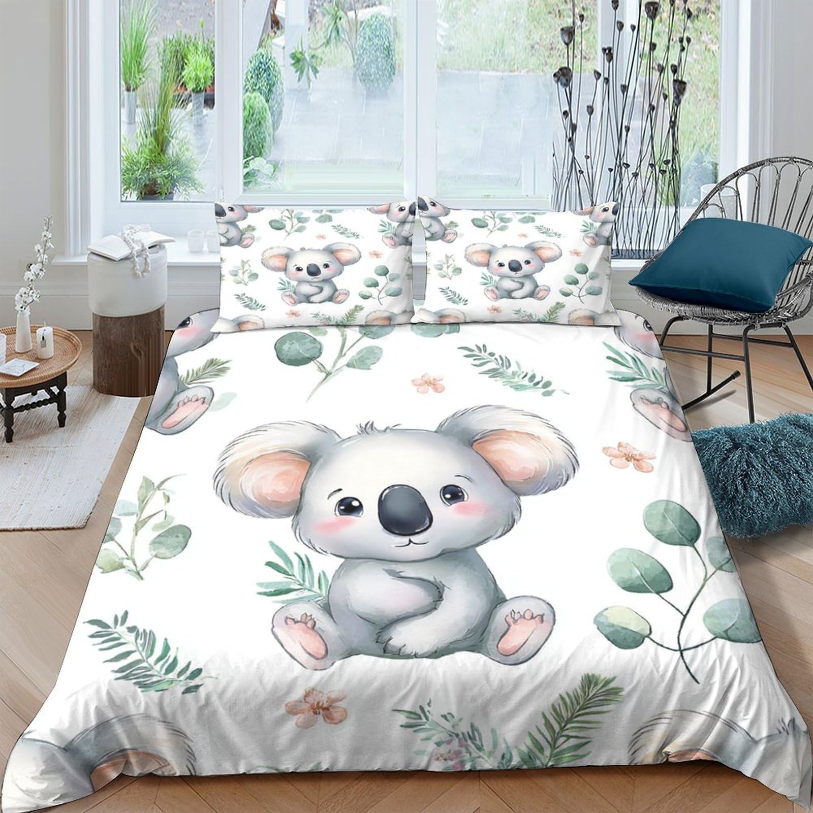 Ctjqhvkz Style-10 3D Printed Cute Koala Fitted Sheet Microfiber Soft Breathable Botanical Leaves Bed Cover For Bedroom Guest Room Decor Single（135X200cm）
