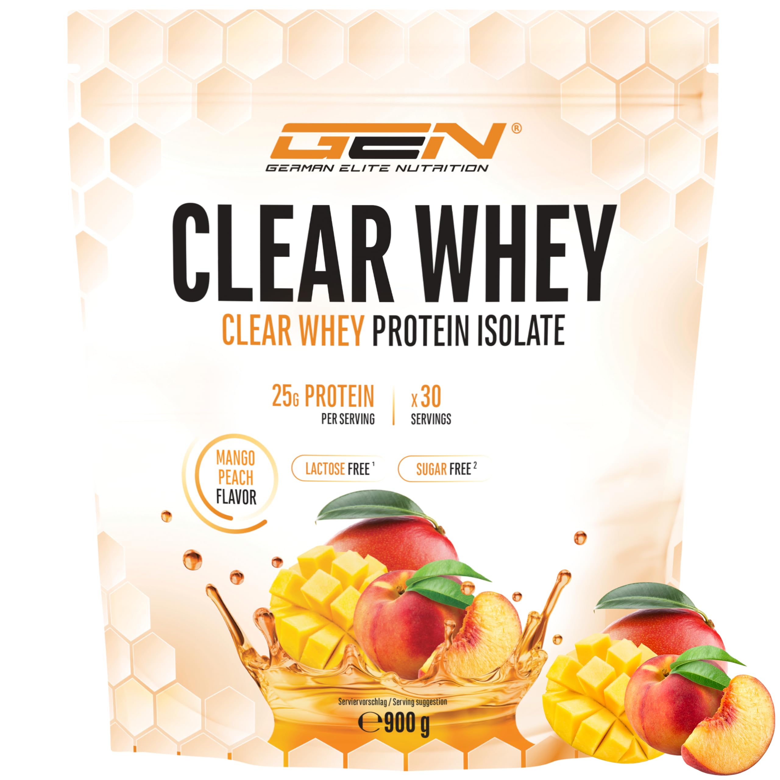 Clear Whey Isolate Protein Shake - Frullato Proteico Fruttato e Rinfrescante - Proteine Isolate del Siero di Latte di Alta Qualità (900 g, Mango e Pesca)