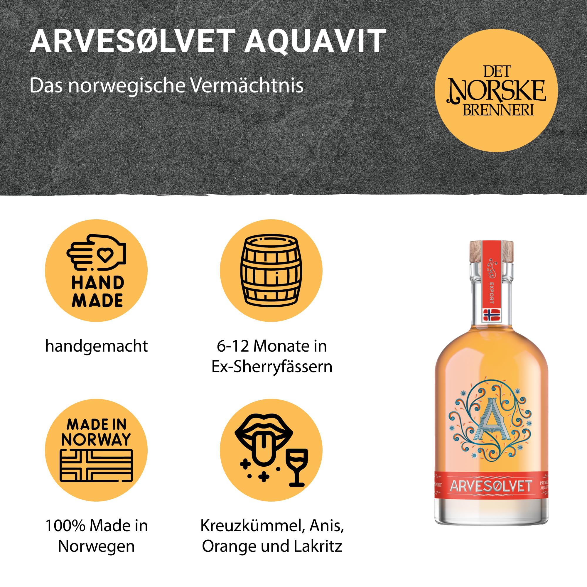 Arvesølvet Aquavit 1000ml I Auf Basis einer Kartoffelspirituose aus Norwegen mit leichtem Aroma von Anis, Orangenmarmelade & Lakritz I 40% vol.