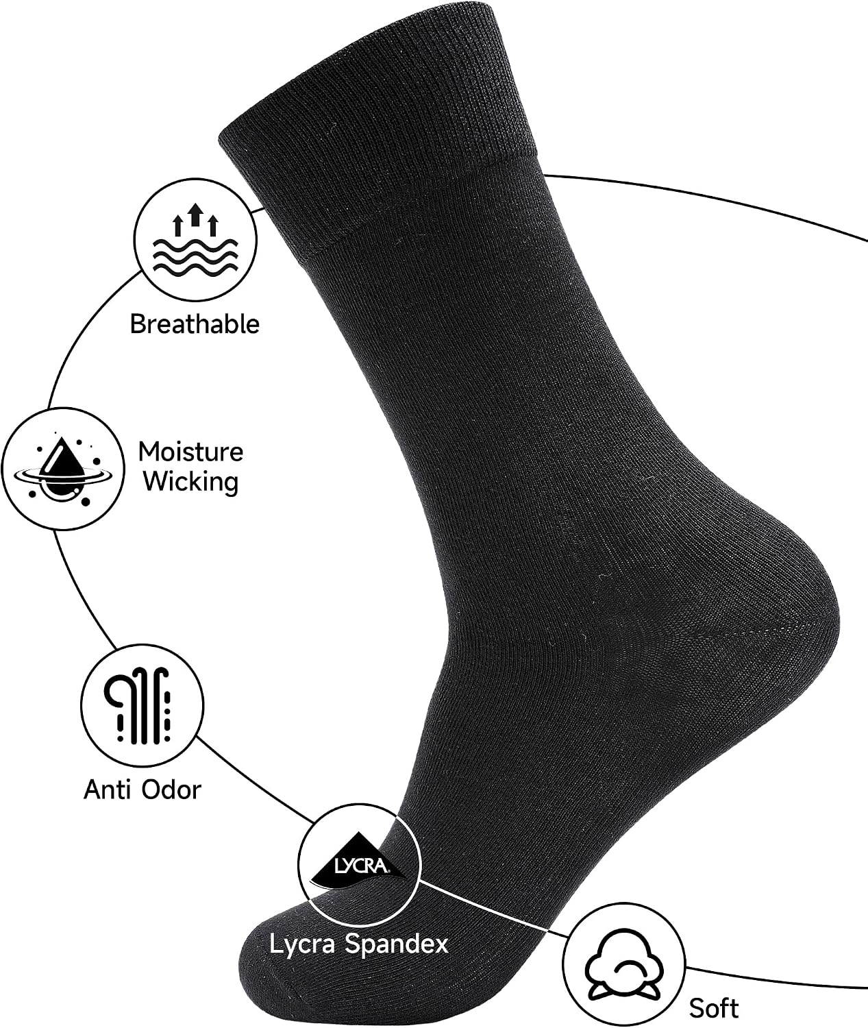 Forony Mens Dress Socks Size 8-13 Lightweight Anti Odor Combed Cotton