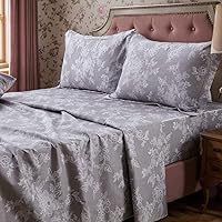 Vista 14 de FADFAY Juego de sábanas bajeras de tamaño individual color gris con estampado floral blanco con bolsillo profundo, súper suaves, de fácil cuidado