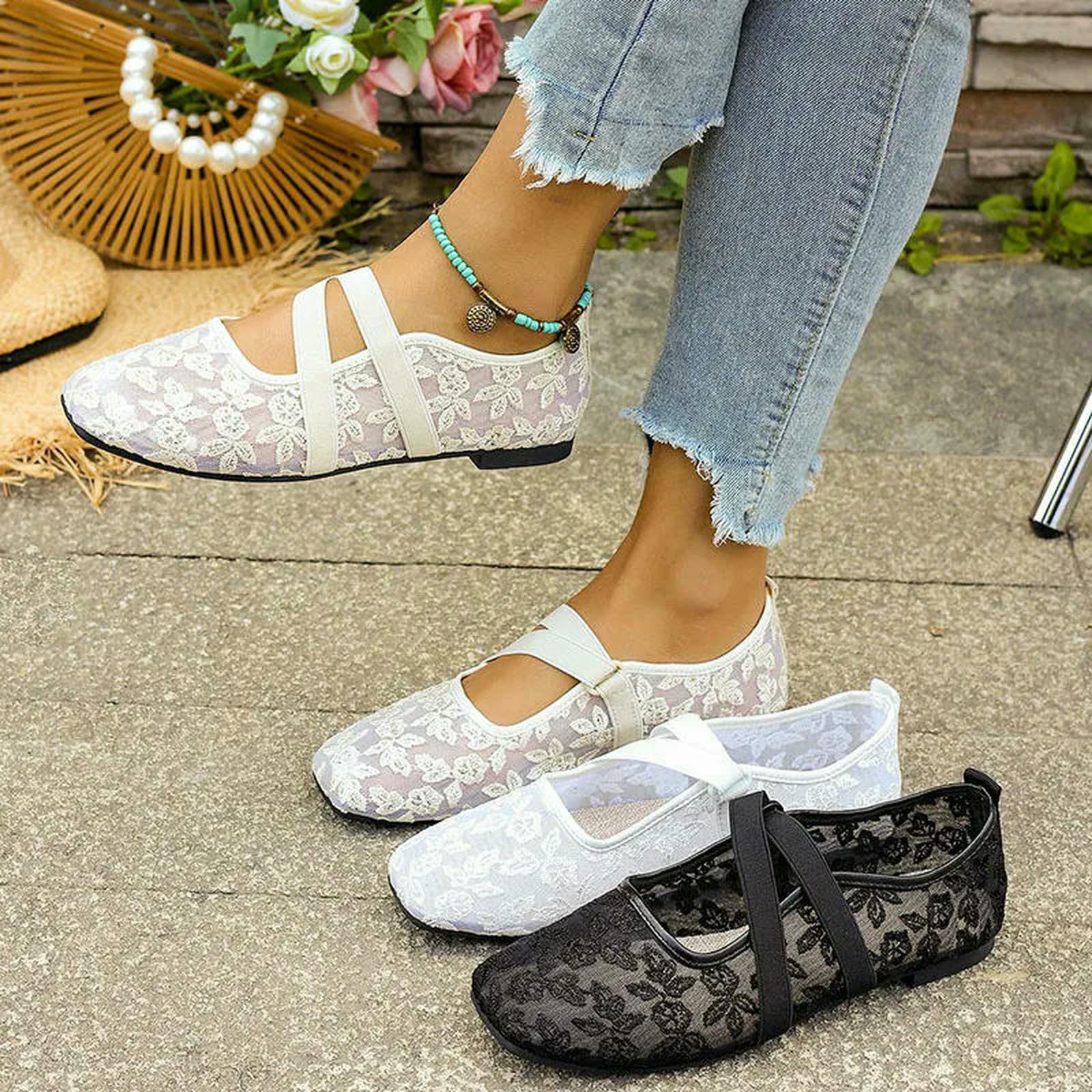 Ballerine Donna,Scarpe Mary Jane Ballerine Mary Jane da Donna in Pizzo E Rete, Traspiranti
