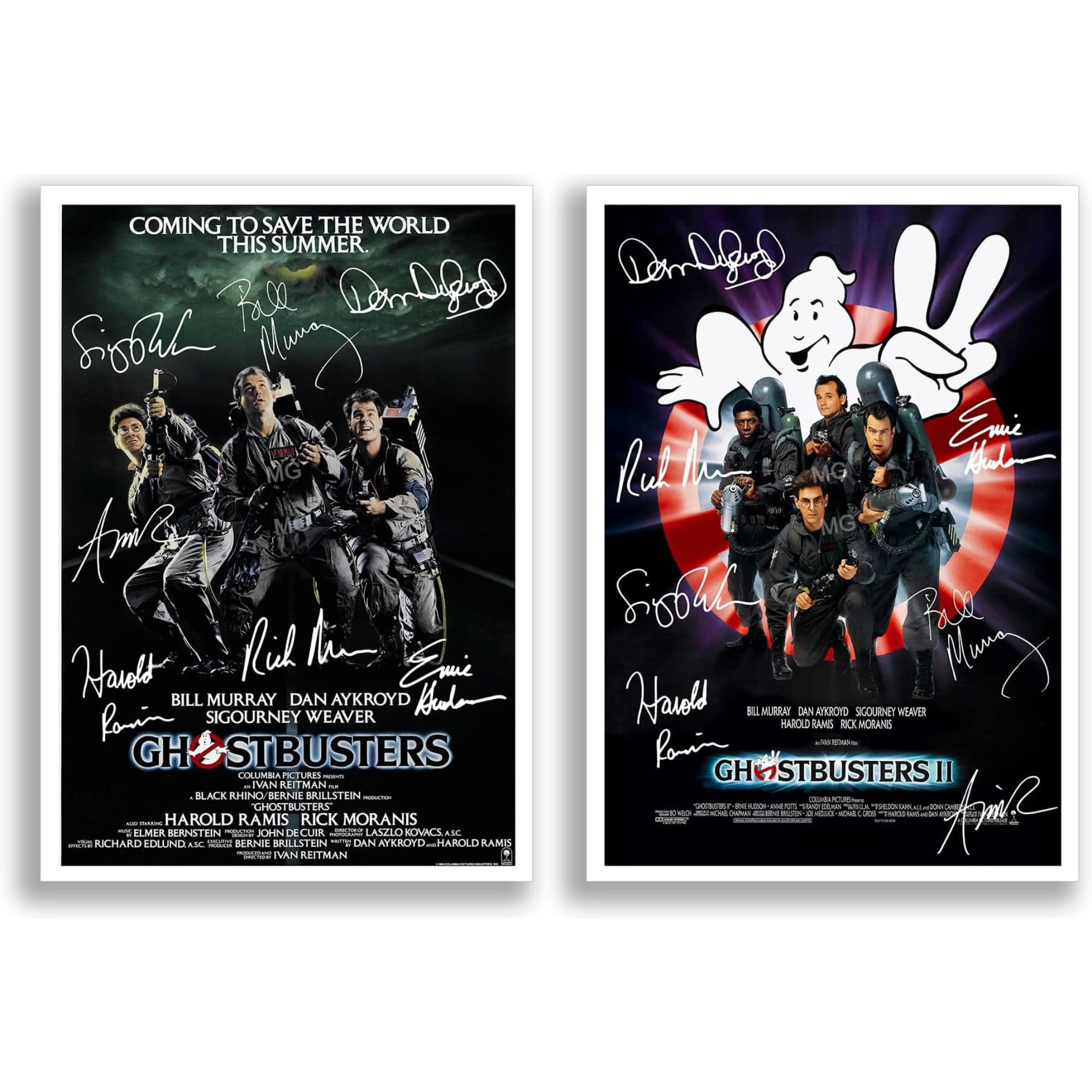 Ghostbusters All Movie Film Posters Cast Signed A4 Poster Photo Print Framed Autograph Gift Bill Murray, Dan Aykroyd, Sigourney Weaver (Both Movies A4 poster Only)