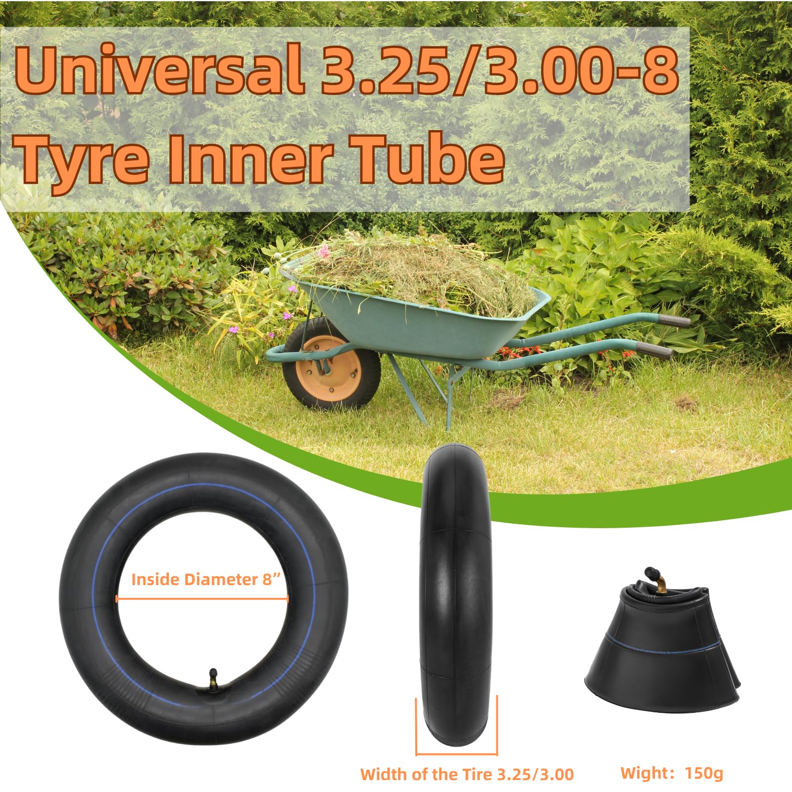 2 Pack Heavy Duty 3.00/3.25-8 with TR87 Bent Metal Valve stem Replacement Inner Tubes for pneumatic wheelbarrow wheel,cart wheel - Image 2