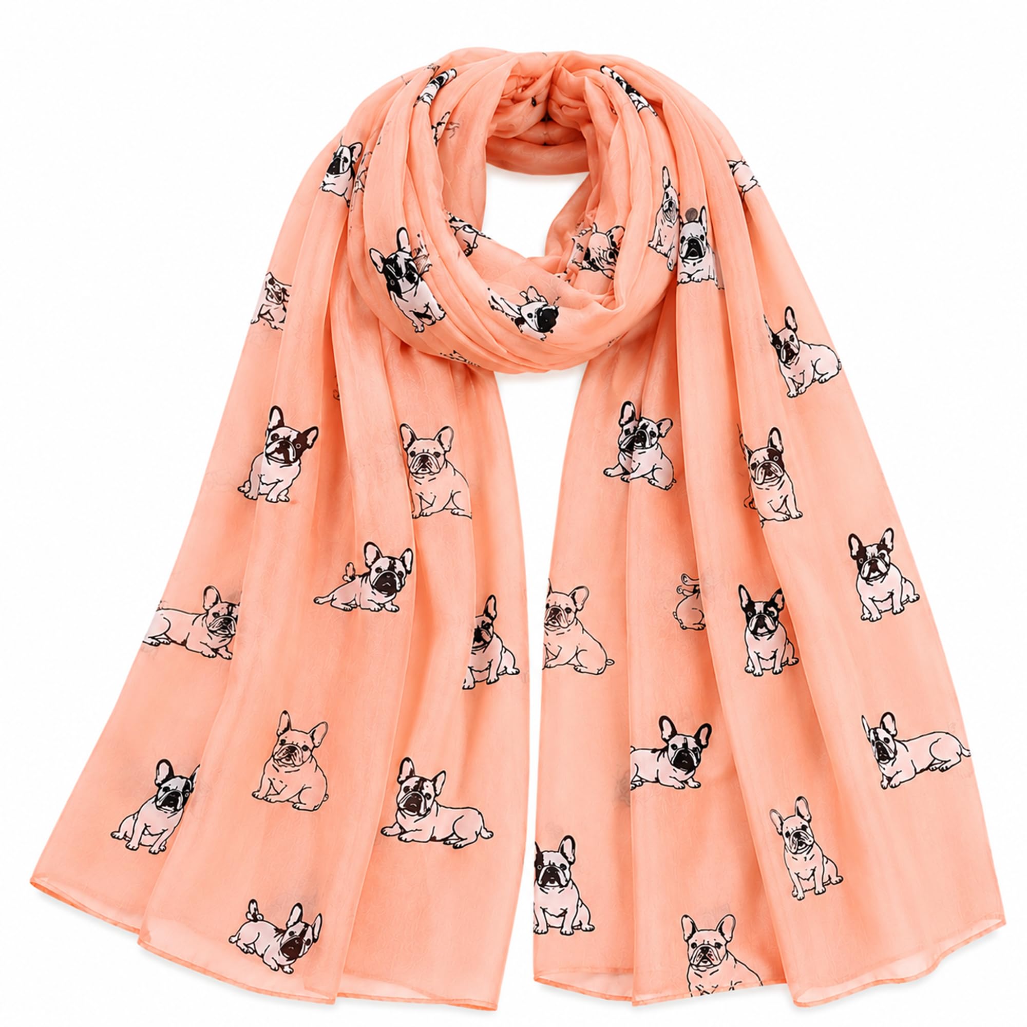 Furever Gifts Women's Pink French Bulldog Dog Scarf Cotton Blend 180Cm X 90Cm