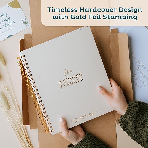 Miniatura 2 de Timeless - Libro y organizador de boda de lino de alta calidad, libro de planificación de bodas, carpeta completa de recuerdo y cuenta regresiva,