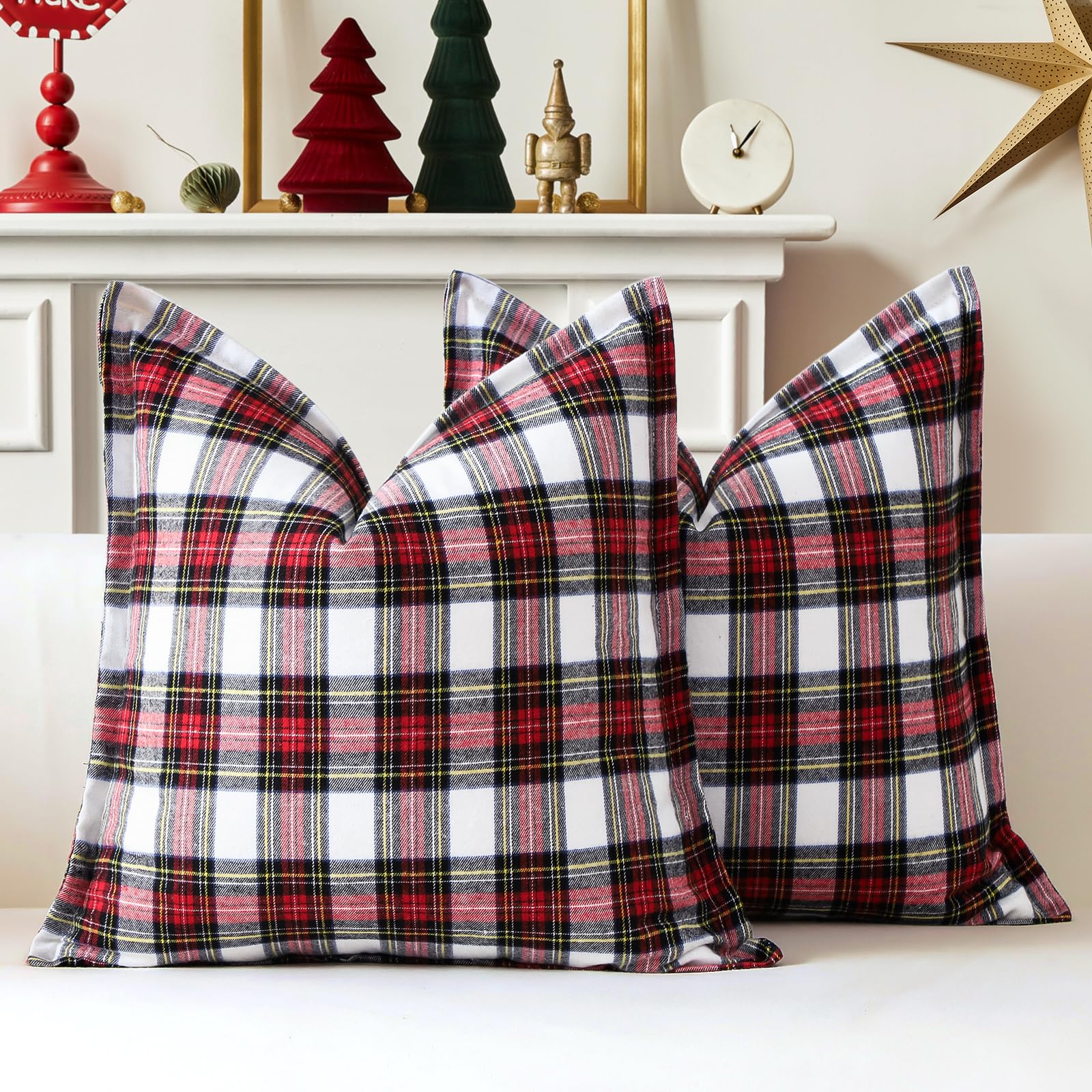 Sungeek - Set di 2 federe decorative per cuscini a scacchi scozzesi di Natale, plaid tartan, per divano, camera da letto e soggiorno 45x45cm (Bianco