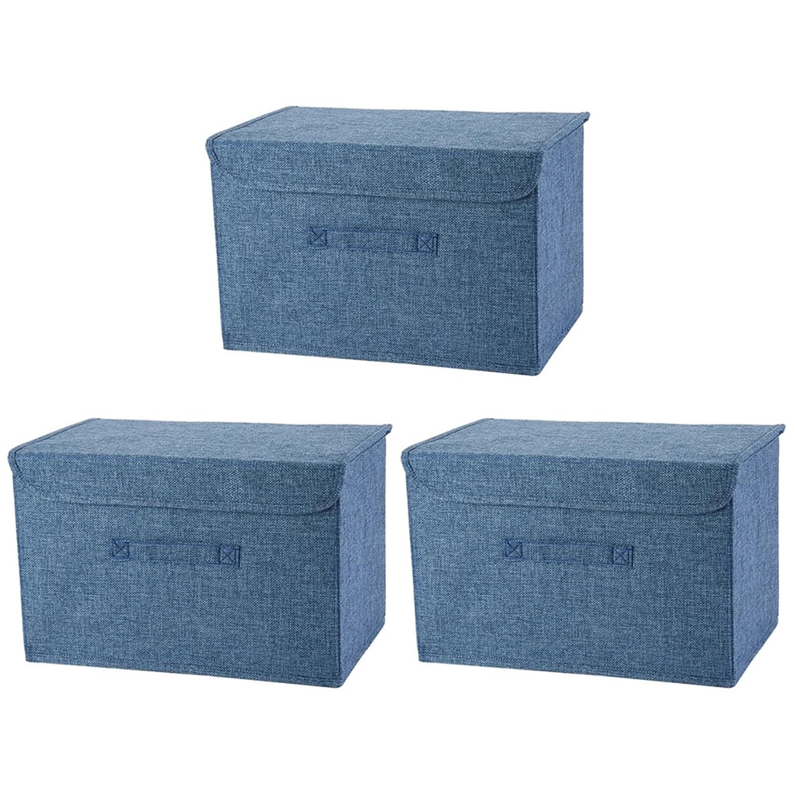 ZHSOAO 3Pcs Collapsible Storage Bin Stackable Cube Basket With Lid & Handle Clothes Books Organization for Clothing Bedding Blankets