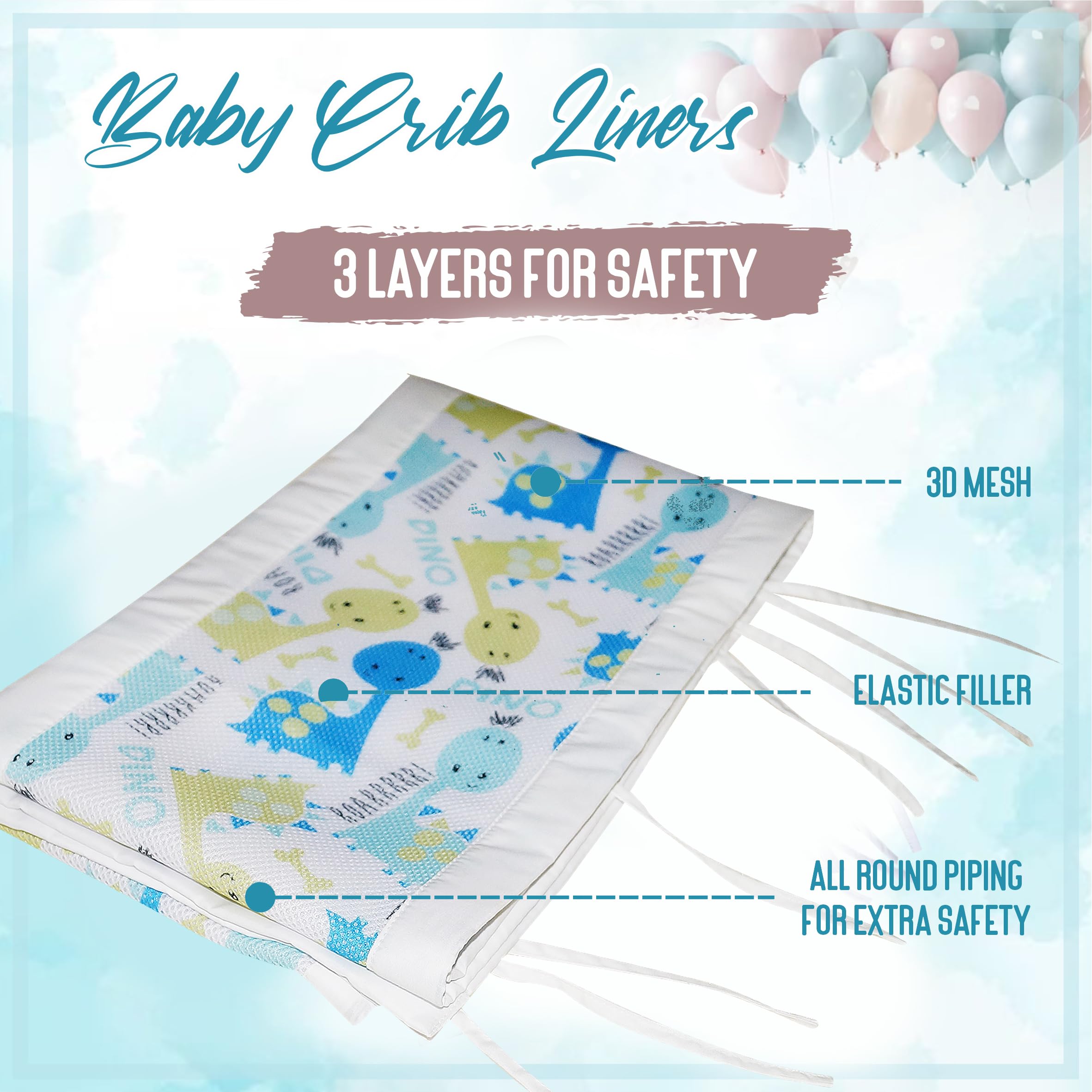 Oscar Home Breathable Mesh Crib Liner Best for Your Baby Safety | Fits Full Four Sides of Crib Bed 28 x 360 cms (Esquire Premium) 2
