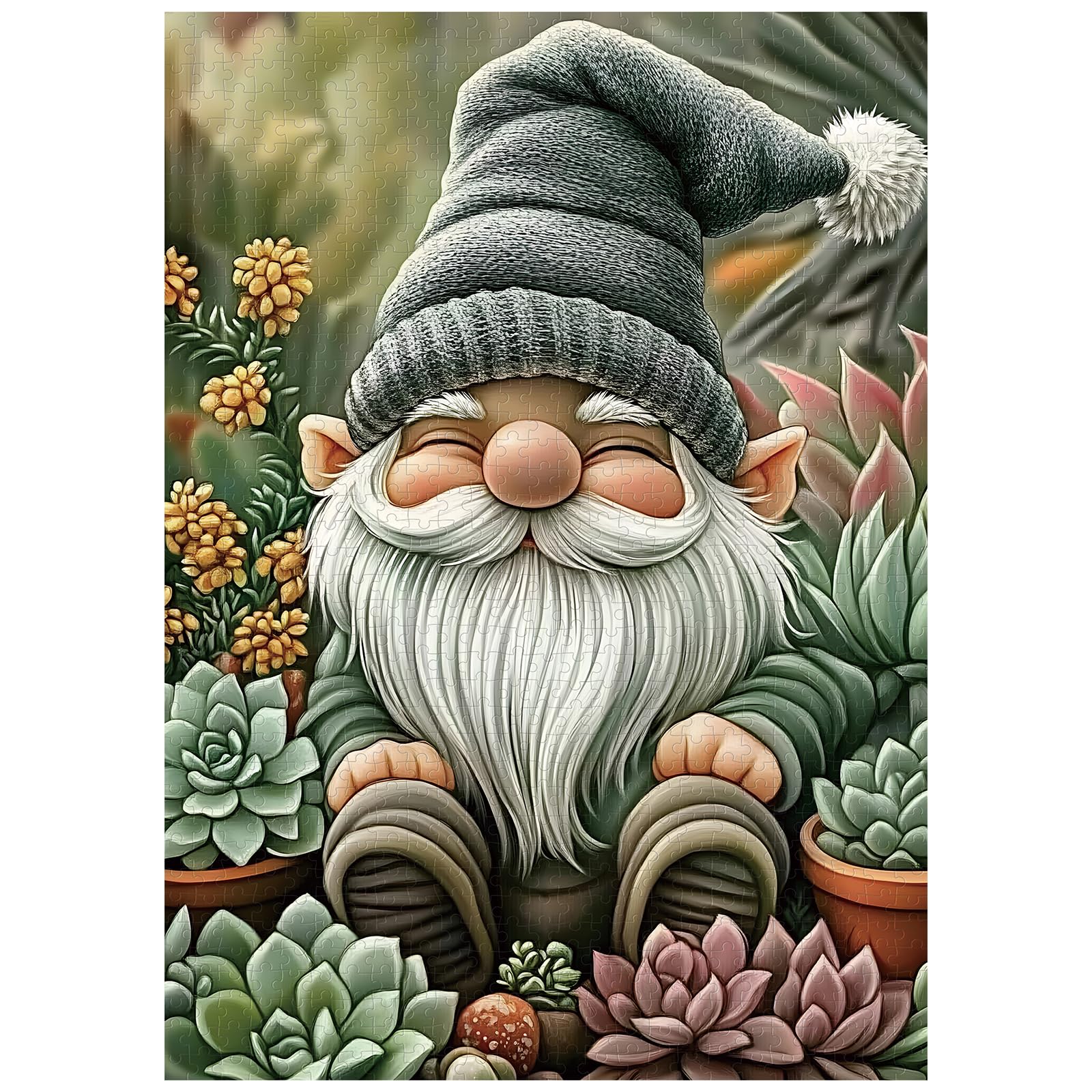 Great Jigsaw Puzzles for Adults 1000 Pieces Gnome Succulents Wooden Challenging Puzzles Gift for Friends Family Home Decoration Puzzle