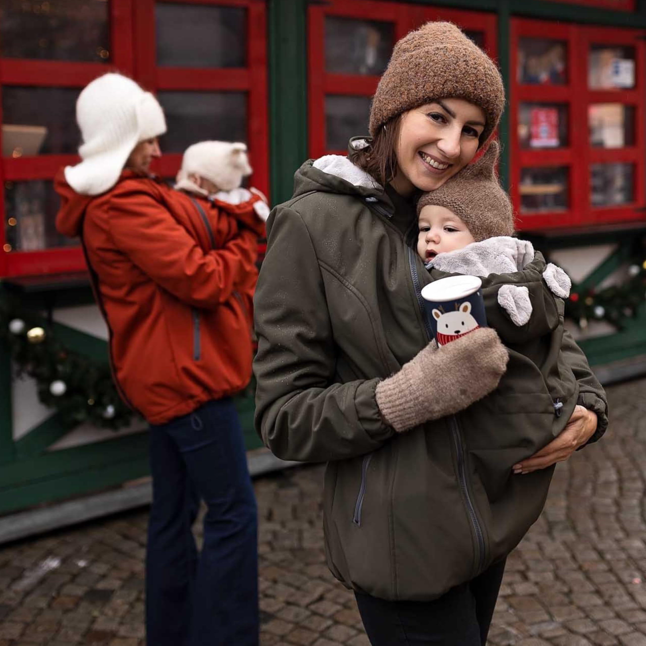 fun2bemum Aurora 5in1 Winter Jacke, Umstandsjacke mit Einsatz, Softshell Tragejacke mit Teddyfutter für Babytrage vorne & hinten