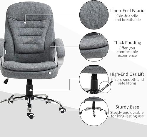 Miniatura 7 de Vinsetto High Back Home Office Chair Executive Computer Chair with Adjustable Height, Upholstered Thick Padding Headrest and Armrest - Grey