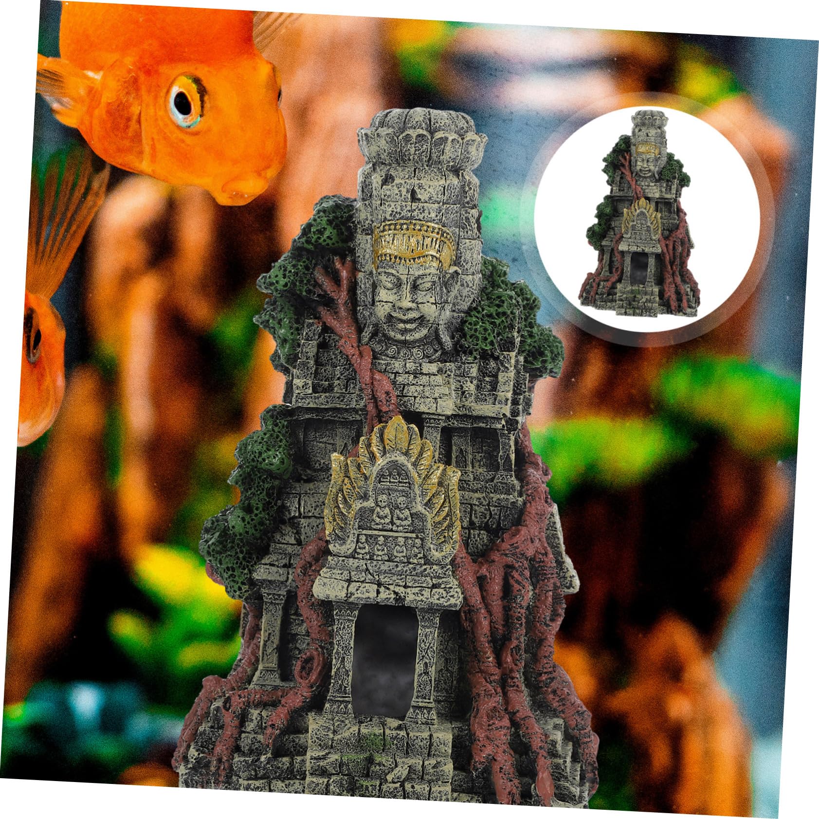 Decoración De Templo De Simulación para Peceras Adorno De Resina para Acuarios Cueva De Escondite para Peces para Decoración De Tanques De Agua