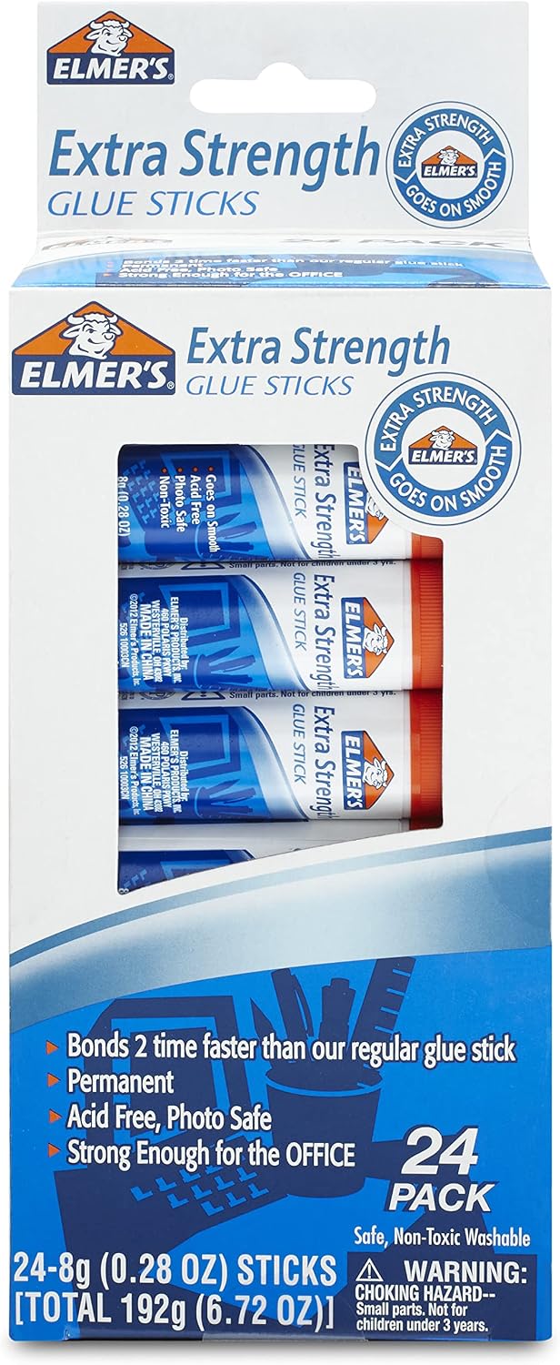 Elmer's Extra Strength Glue Sticks, Washable, 8 Grams, 24 Count