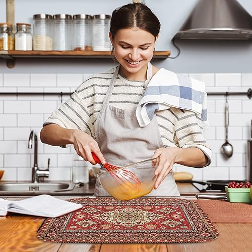 Miniatura 6 de Tapete para secar platos, almohadilla de microfibra absorbente turca marroquí roja real para decoración de encimera de cocina, resistente al calor y