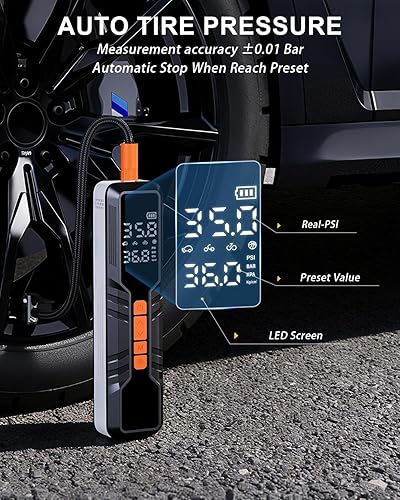 Miniatura 3 de Inflador de neumáticos, compresor de aire portátil, bomba de aire 6X para neumáticos de automóvil, inflador de neumáticos portátil de 150 PSI y 5400