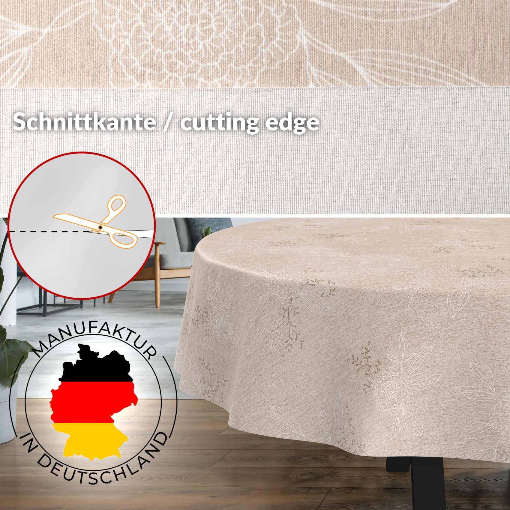 ANRO Tischdecke abwaschbar Japondi Beige oval 220x140 cm Tischwäsche