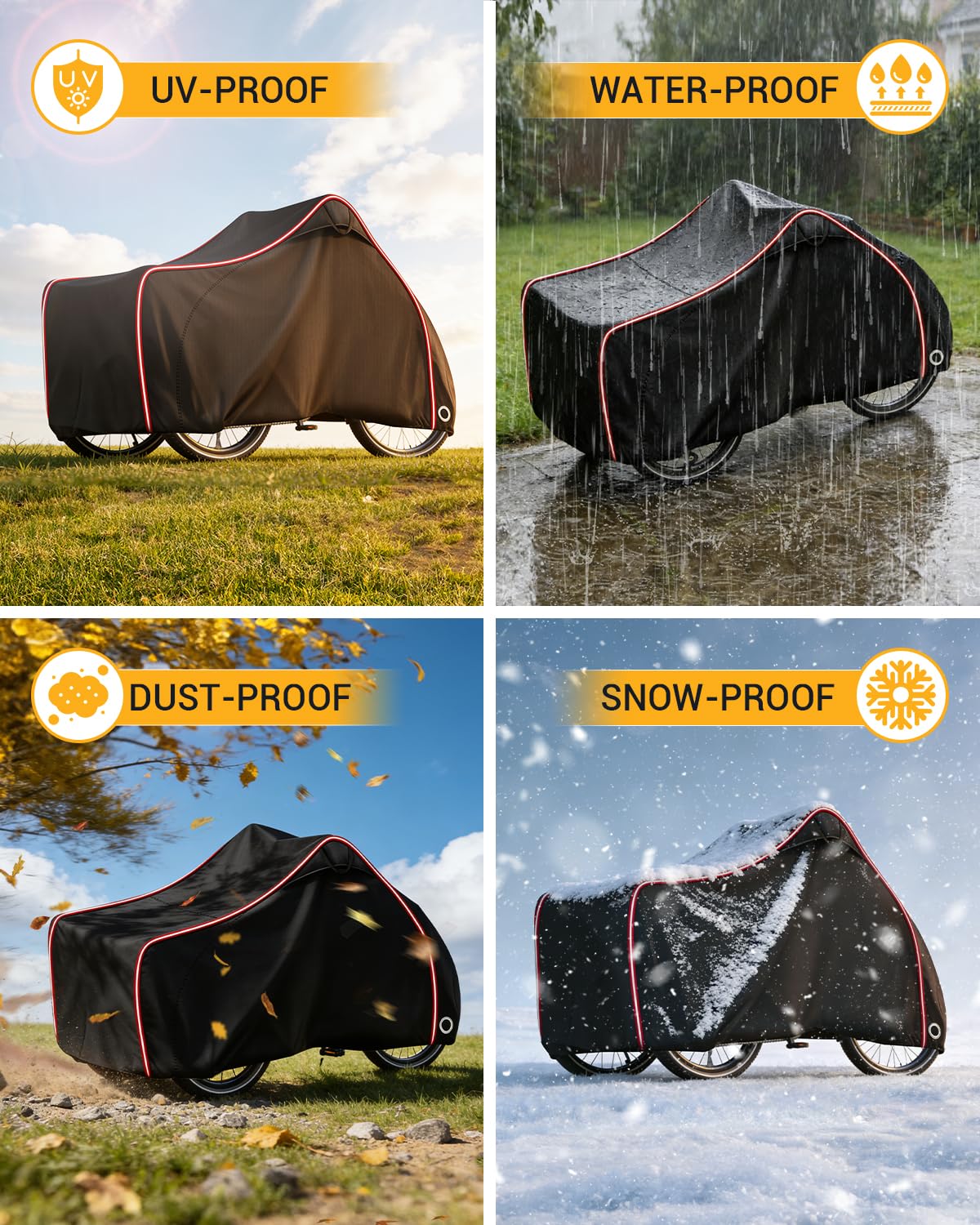 Copri Bici Cargo Copertura per Bicicletta Cargo Telo Copri Bicicletta da Esterno con Strisce Riflettenti 420D Oxford Protezione UV per Bici da Carico a 3 Ruote 258 x 105 x 125cm