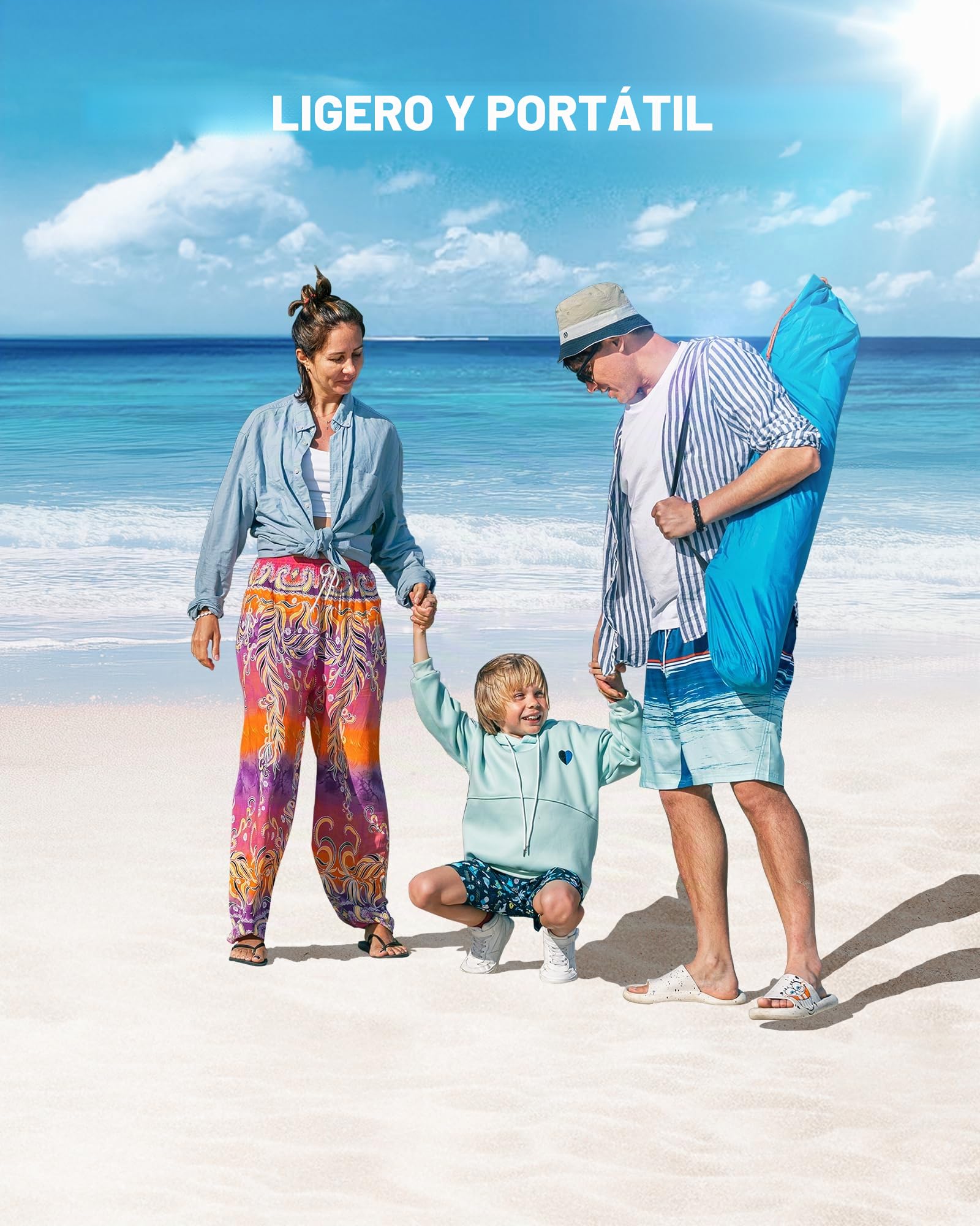 OutdoorMaster Tienda de campaña de Playa desplegable para 3 a 4 Personas, tamaño XL, fácil de Instalar, toldo de Playa portátil, Plegable, con protección UV UPF 50+, tragaluz extraíble, tamaño