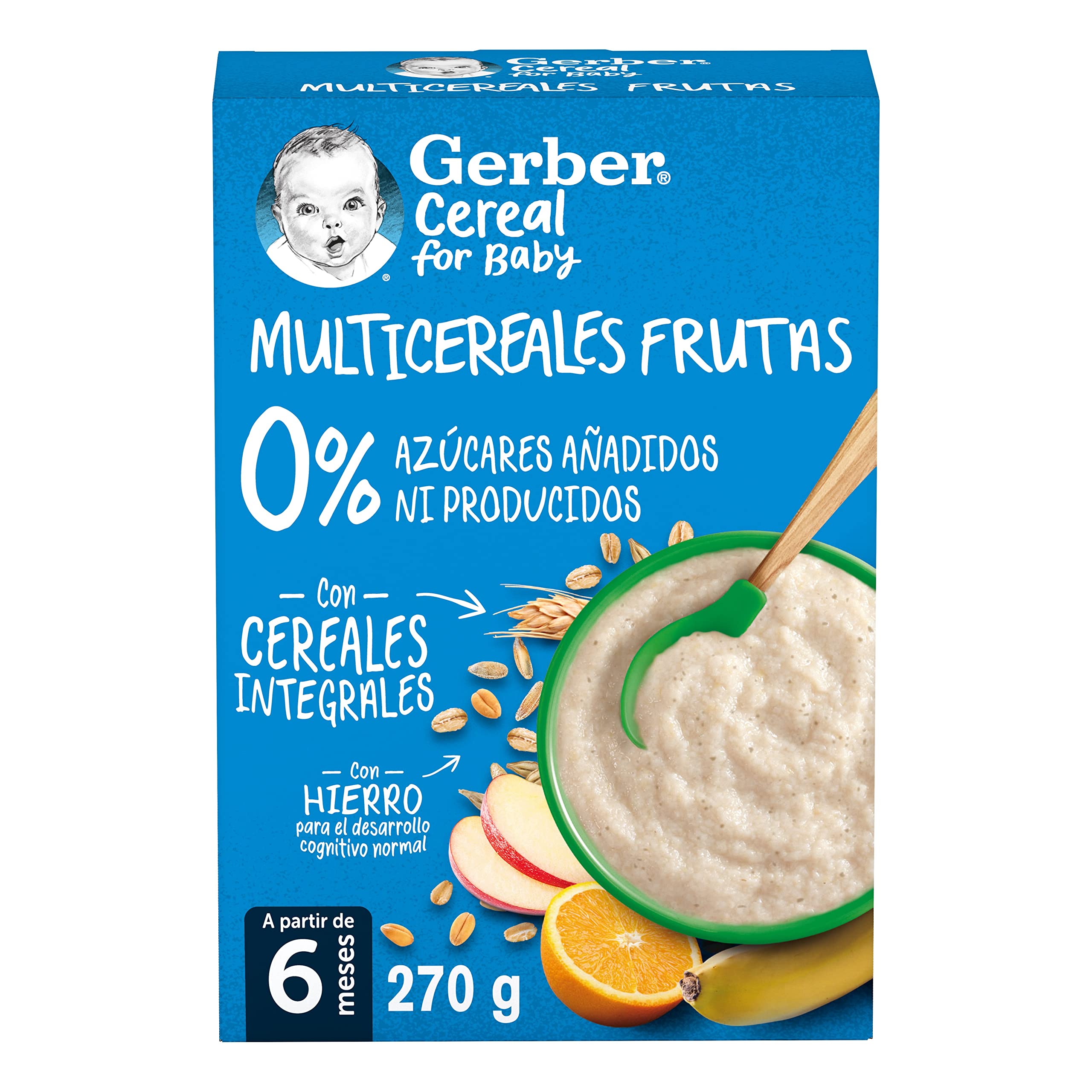 GERBER Multicereales Fruta, Papilla de Cereales para Bebés 6x270g, a partir de 6 meses