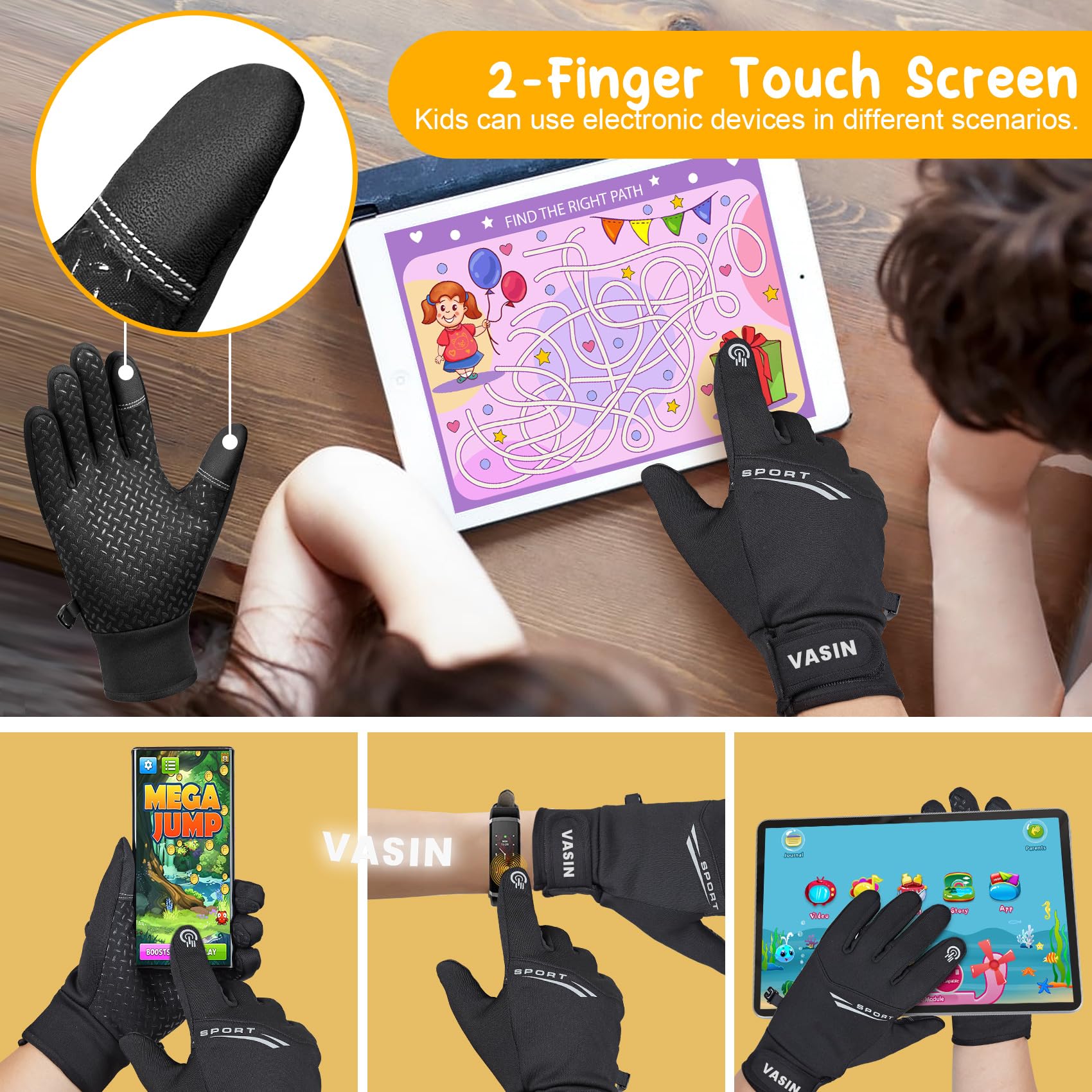 Gants D'Hiver Enfants Écran Tactile Chauds - Imperméables, Antidérapants, Idéaux Ski, Vélo, Sport - 6 à 12 Ans