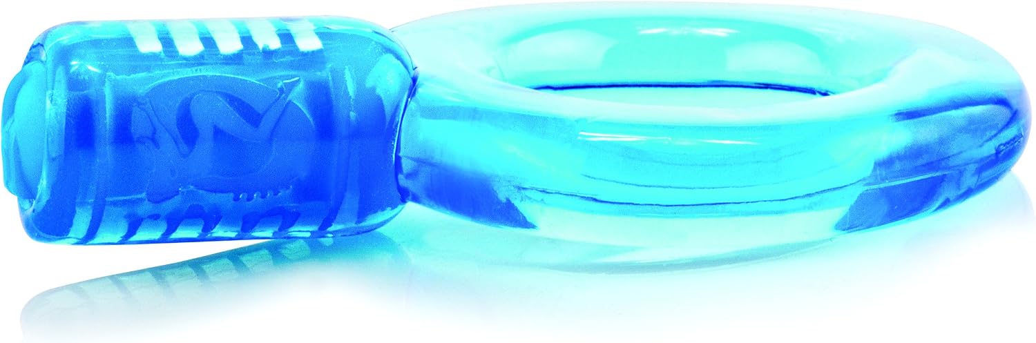 Screaming O Cock Ring for Couples, Vibrating GO Vibe, Blue, 1ct | Stretchy silicone cock ring for partner play; vibrating, multi-speed, rumbly, disposable