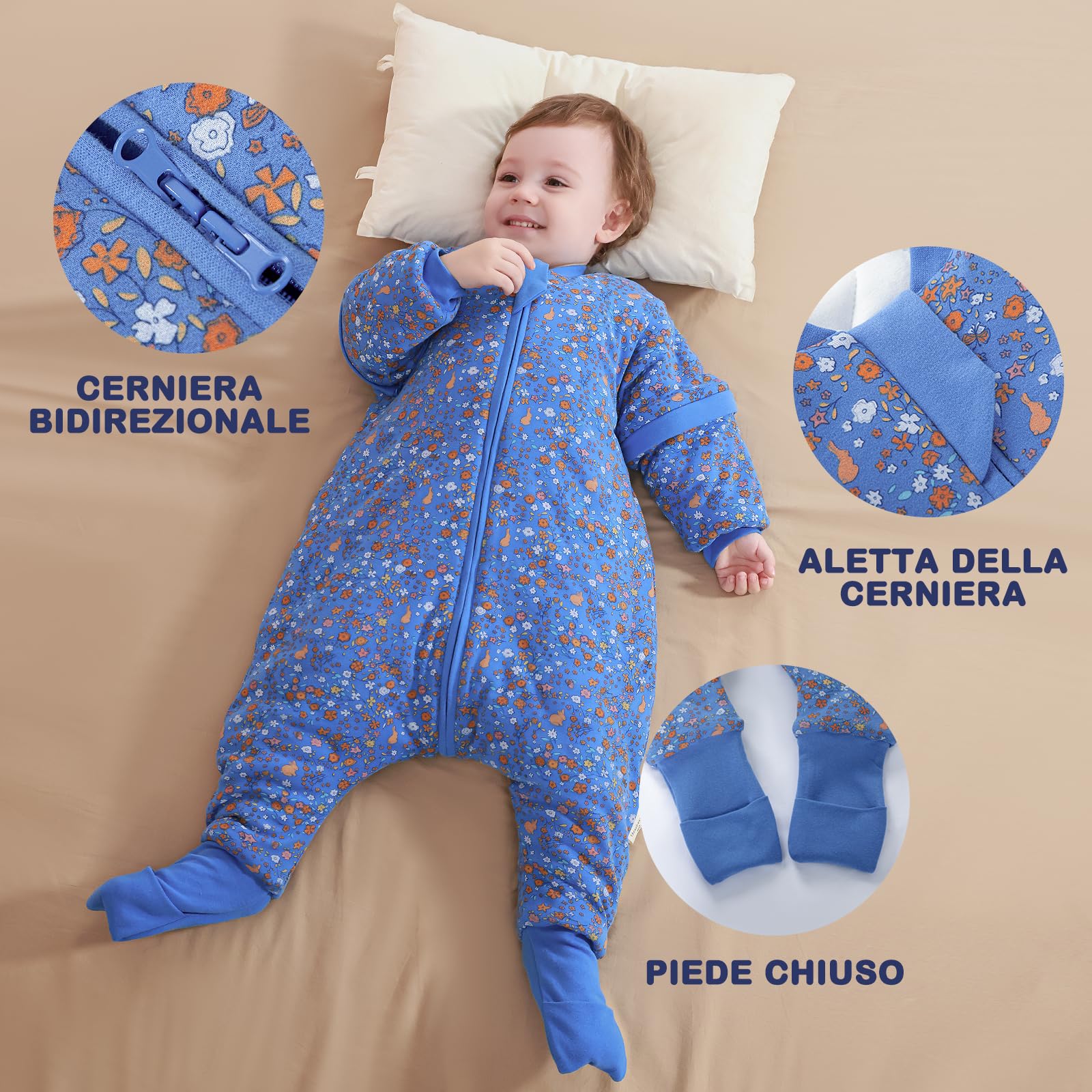 Mosebears Sacco nanna per bambino con gambe Sacco nanna per bambini foderato in caldo invernale con maniche staccabili, pigiama unisex per bambina