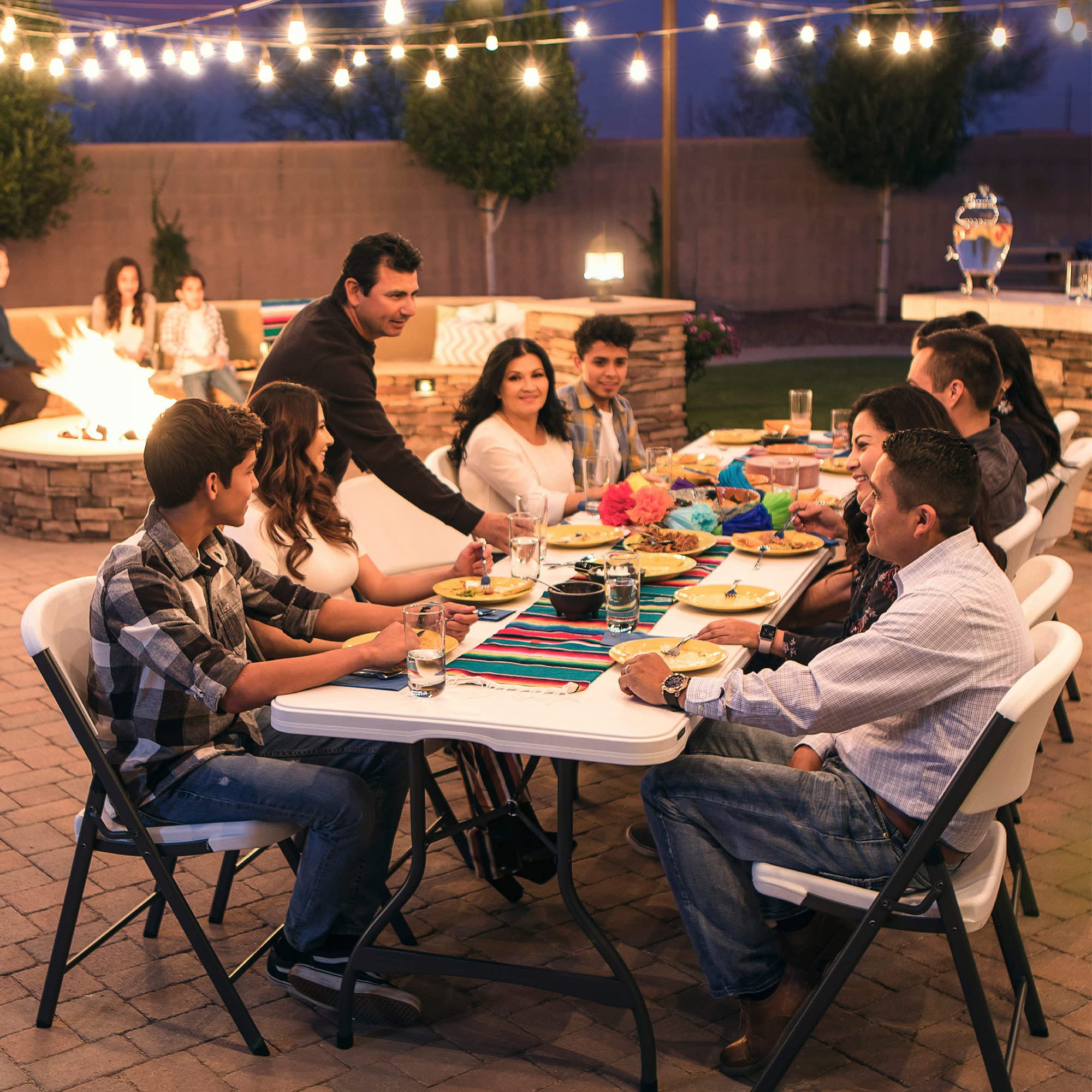 LIFETIME 92118 - Tavolo Pieghevole Rettangolare ultraresistente in Granito Bianco | Tavoli da Esterno e da Interno per Giardino, terrazza, Eventi e Catering | Misure 182x76cm, Altezza 74cm