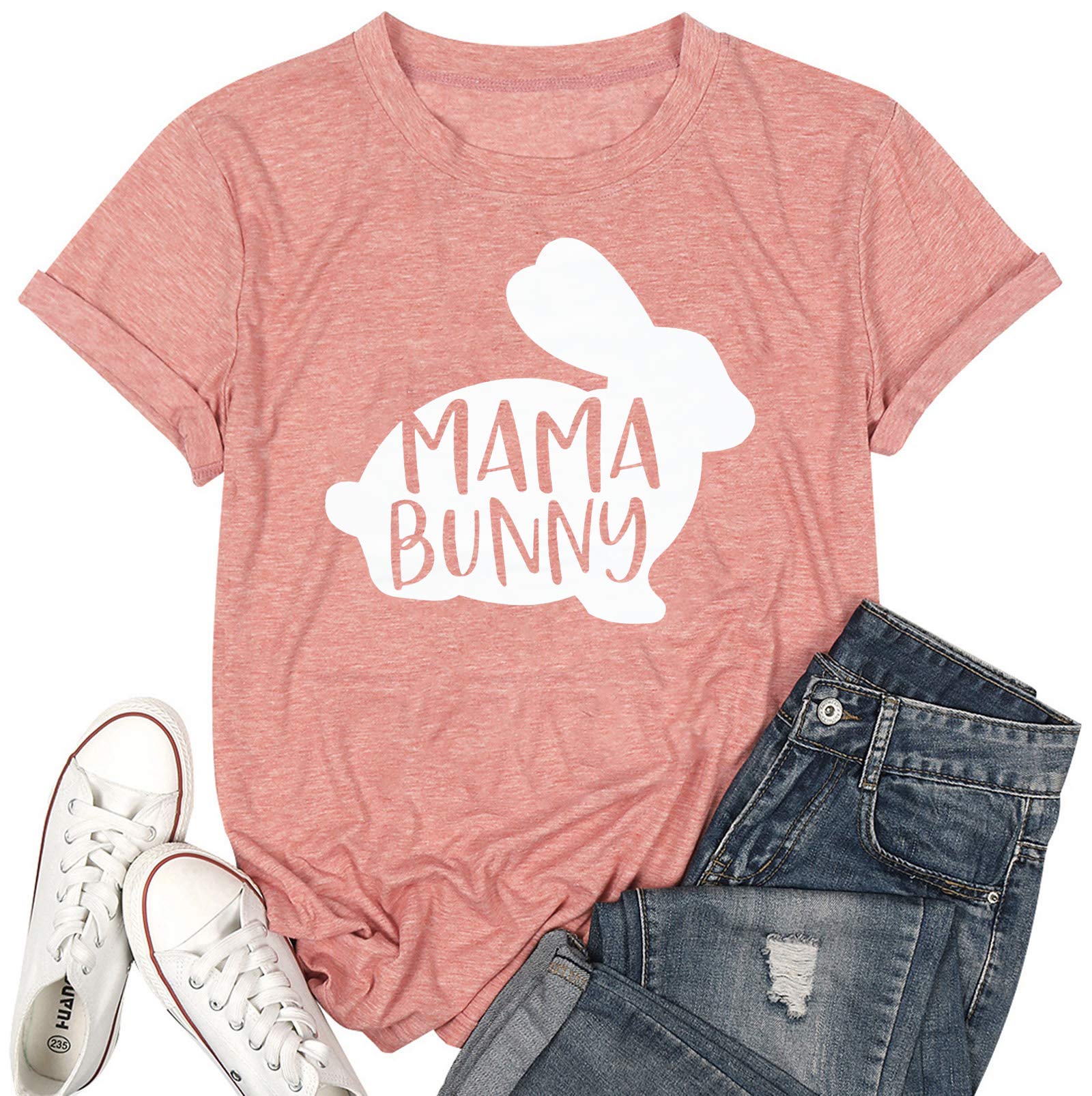 Women Happy Easter T Shirt Bunny Rabbit Graphic T-Shirt Funny Letter Printed Shirts Short Sleeve Tops