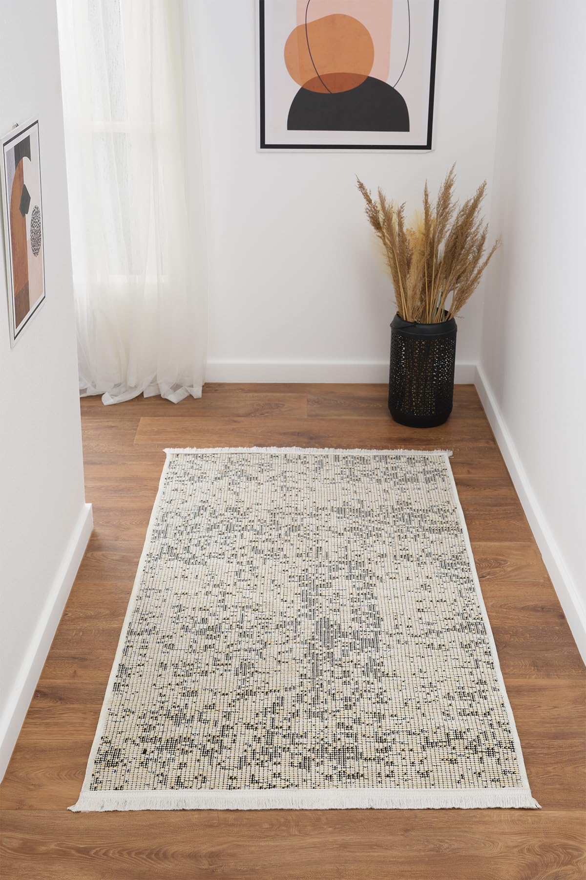 Ruglenza Woven Area Rug - Wool Blend Carpet, Modern Easy Clean Rug for Living Room, Anti Slip Backing, Elegant Durable Home Decor (Cream/Yellow, 80 x 150 cm)