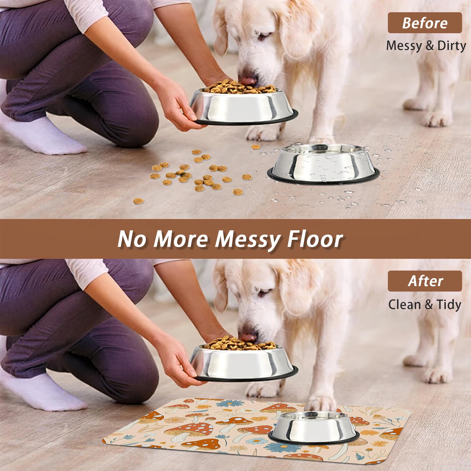 Tapete de comida para perros y gatos, tapete absorbente para alimentación de mascotas con respaldo de goma, mantel individual antideslizante para cuenco de agua, suministros de accesorios para