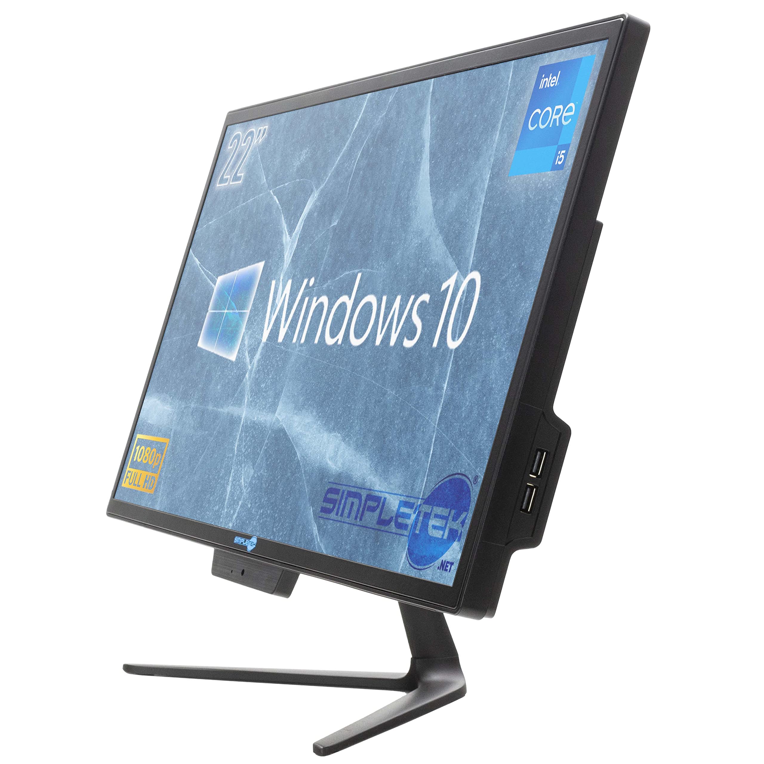 SIMPLETEK PC All in One Core i5 Fino 3.20GHz 4GB SSD 120GB | 22" Full HD Windows 10 Pro | Webcam integrata VGA HDMI WiFi5 Computer Aio Fisso Casa Lavoro